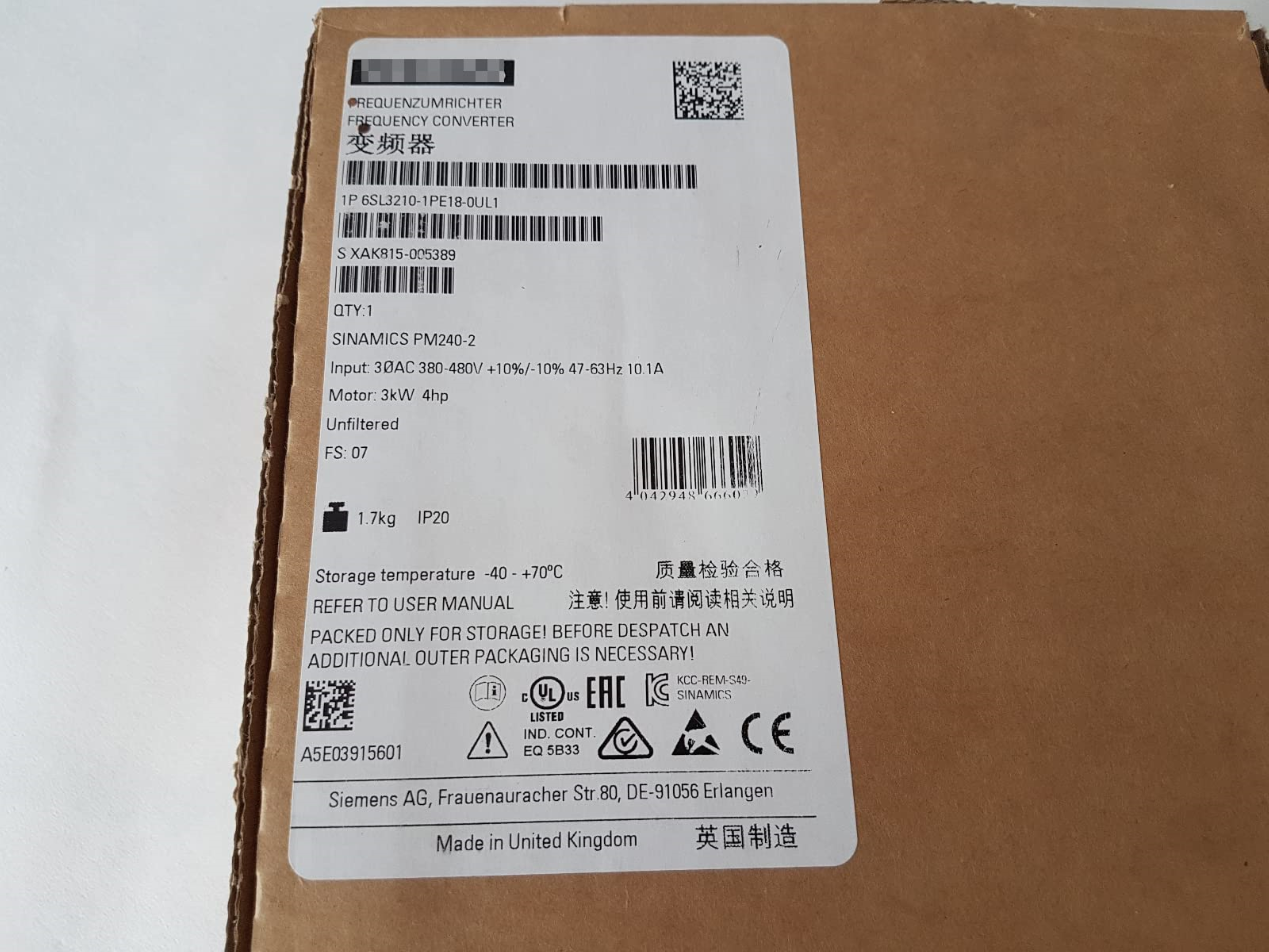 6sl3210-1pe18-0ul1-siemens Programmable Logic Controller