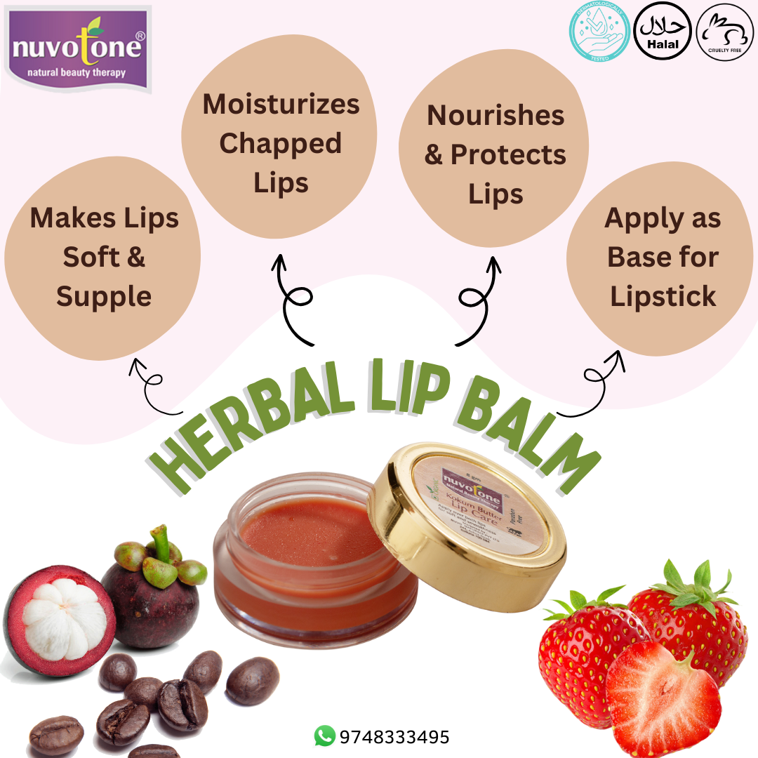 Nuvotone Kokum Butter Lip Care - 7 G Herbal Cream, Safe For Sensitive Skin, Moisturizes And Heals Chapped Lips