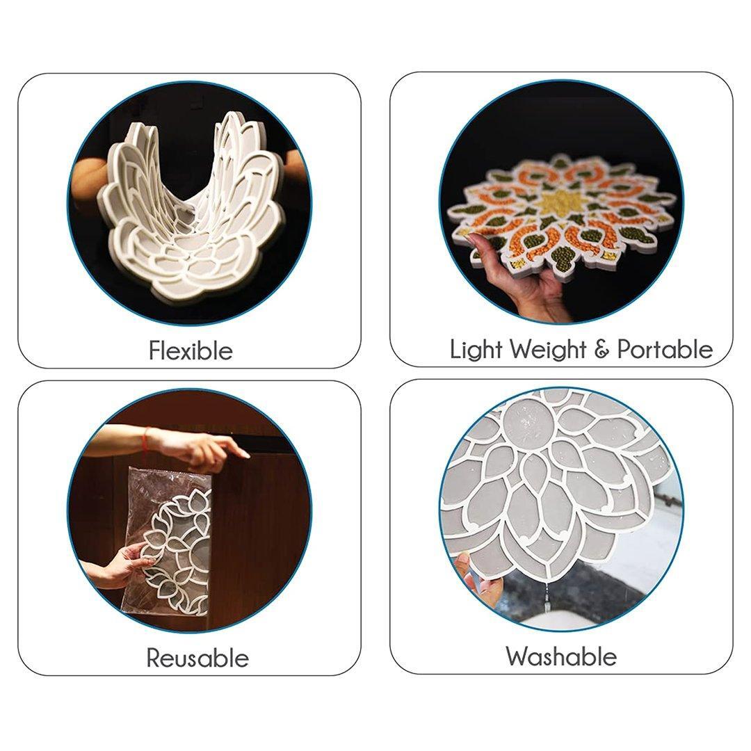 Quick Portable Rangoli (1 Pcs.) - Plastic Material, 31 X 1 X 30 Cm , White Color, Lightweight & Easy To Use For Holi Decoration