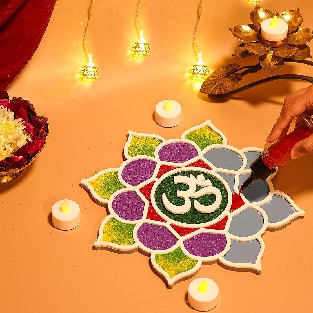 Quick Portable Rangoli (1 Pcs.) - Plastic Material, 31 X 1 X 30 Cm , White Color, Lightweight & Easy To Use For Holi Decoration