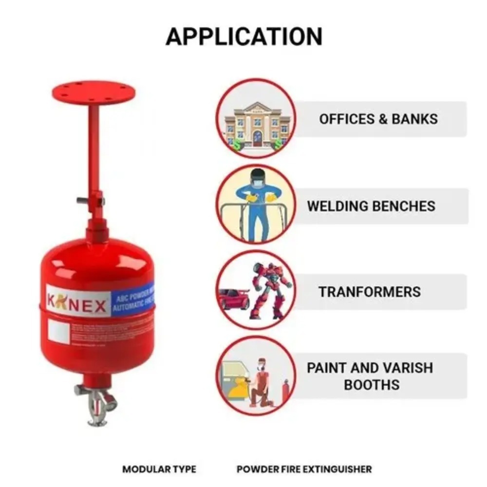 Automatic Modular Fire Extinguisher - Mild Steel, 1 Kg To 15 Kg Capacities | Red, Automatic Fire Detection And Suppression For Industrial And Commercial Use