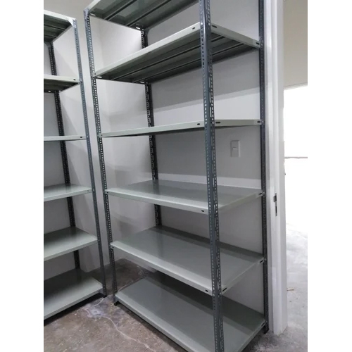 MS Slotted Angle Rack - Mild Steel, 12mm Thickness, Grey Finish | Heavy-Duty, Powder Coated, Stackable Storage Solution for Commercial and Industrial Use