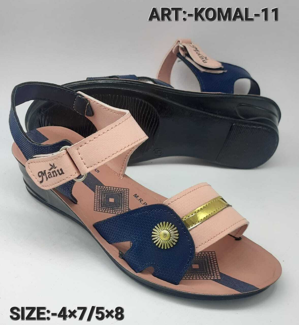 Komal 01 - Pvc Upper, All Sizes | Low Heel Platform, Velcro Type, Various Colors & Designs, Stylish Open-toed Sandals For Women