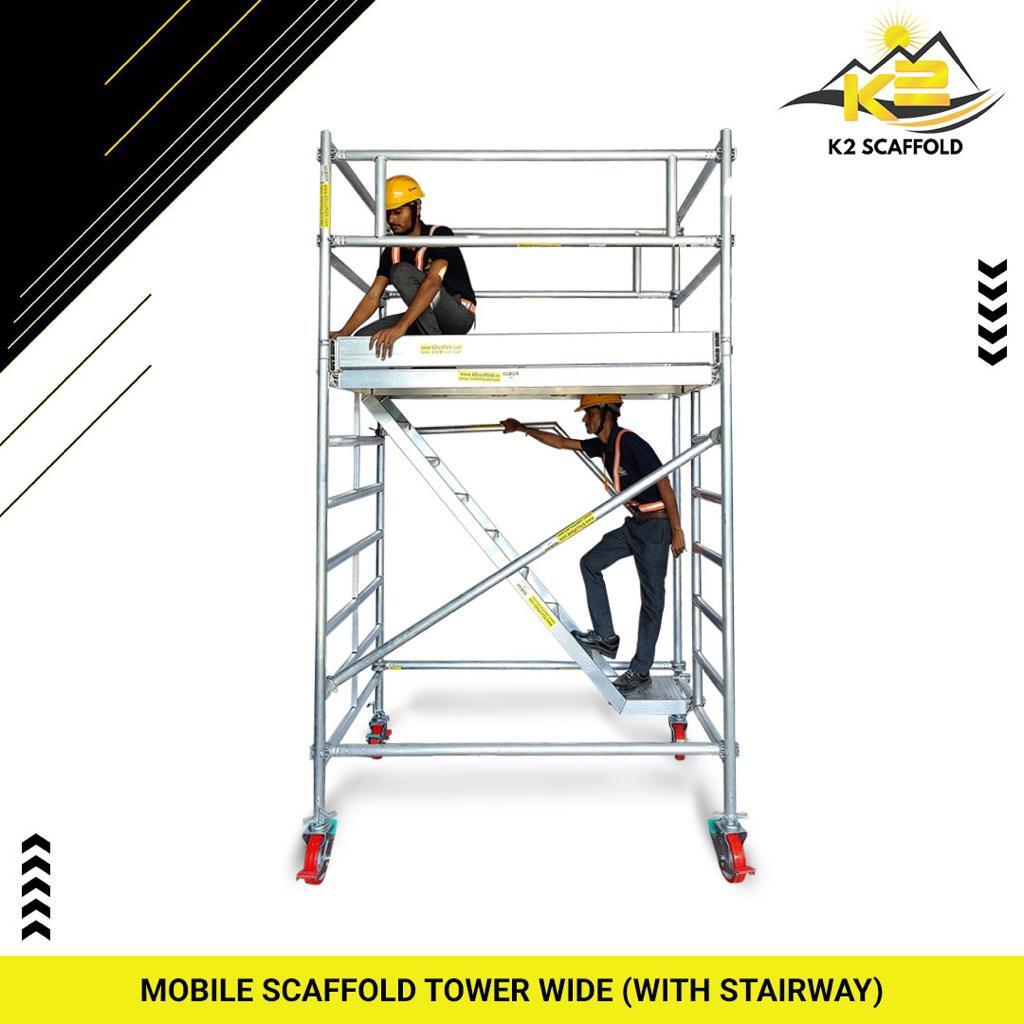 Mobile Scaffold Tower Wide With Stairway 2 Meter - Material: Aluminum