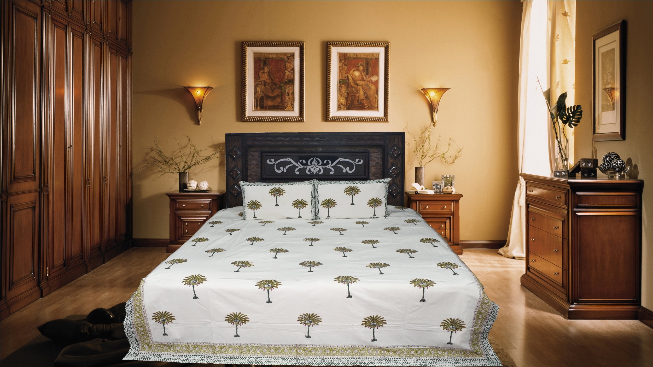 Hand Block Bedsheet - 100% Cotton, 90x108 Inches, Multicolor Floral Print , Washable For Home & Hotel Use
