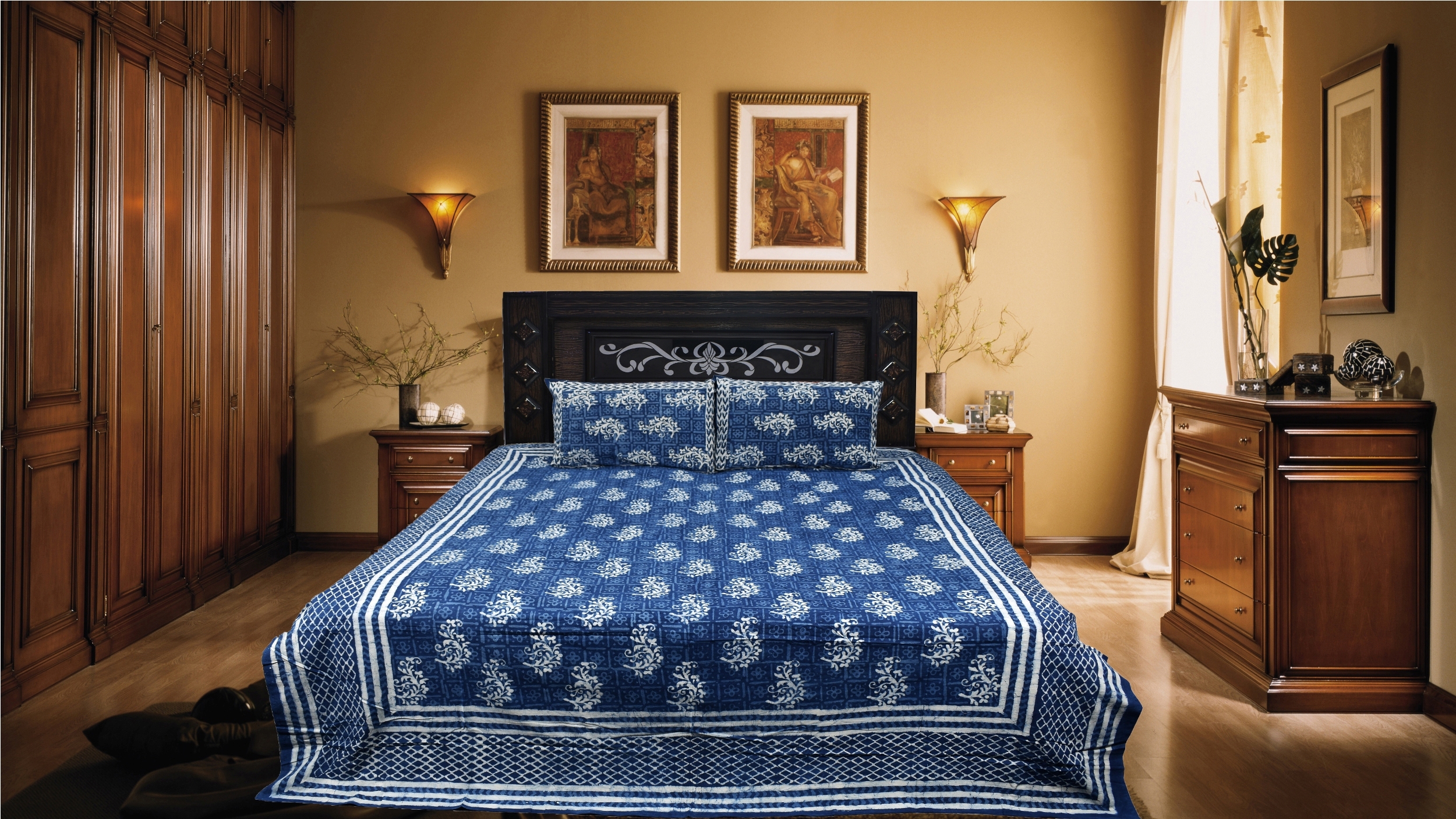 Indigo Blue Bed Sheet - Color: Show As Images