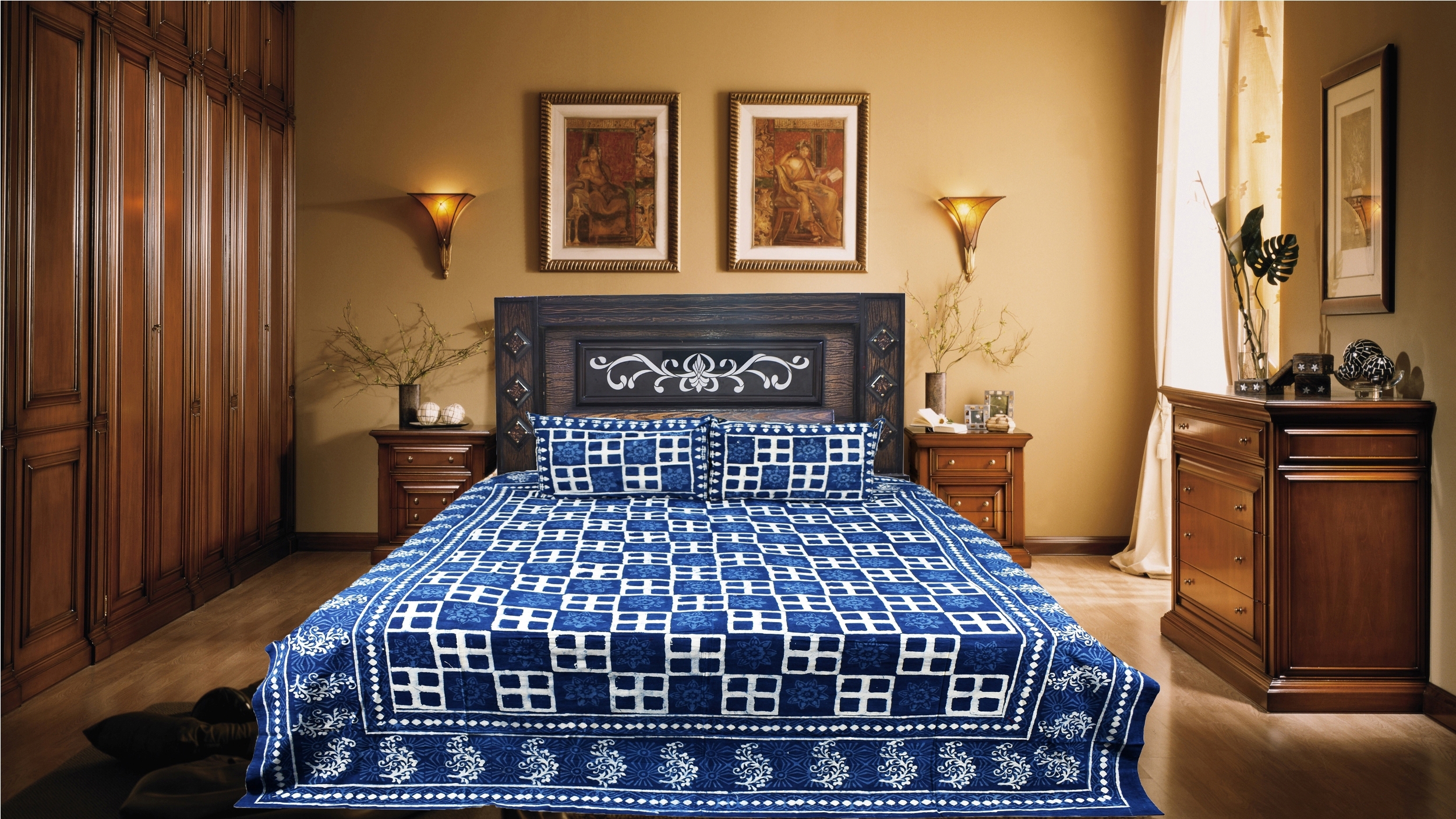 Indigo Blue Bed Sheet - Color: Show As Images