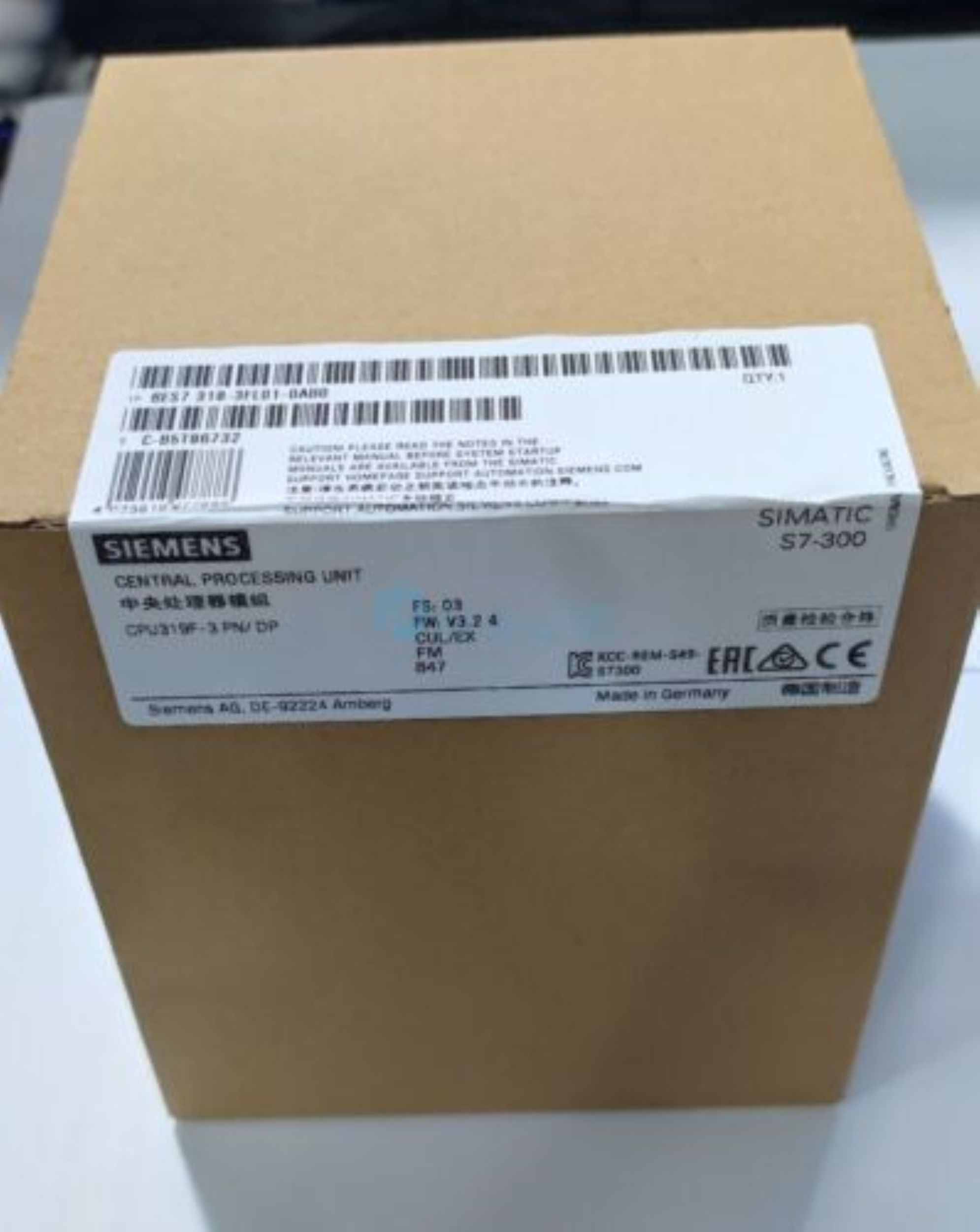 6es7318-3fl01-0ab0 - Simatic S7-300 Cpu319f-3 Pn/dp, 2.5 Mb Work Memory, Mpi/dp 12 Mbit/s, Dp Master/slave, Ethernet Profinet