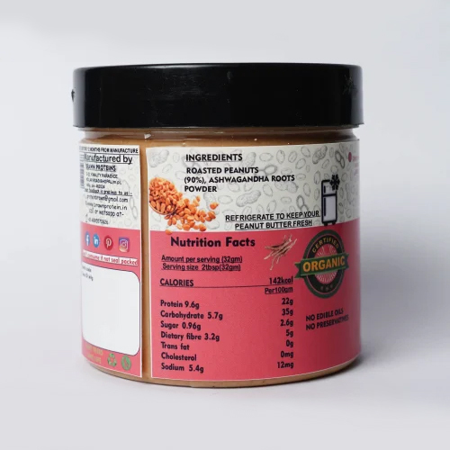 Ashwagandha Unsweet Peanut Butter - Raw Peanuts, Vacuum Pack, Original Flavor | All-natural, No Added Sugars Or Preservatives, High Protein And Healthy Fats