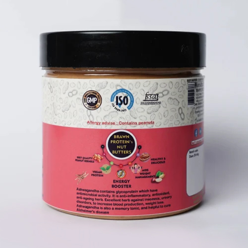 Ashwagandha Unsweet Peanut Butter - Raw Peanuts, Vacuum Pack, Original Flavor | All-natural, No Added Sugars Or Preservatives, High Protein And Healthy Fats