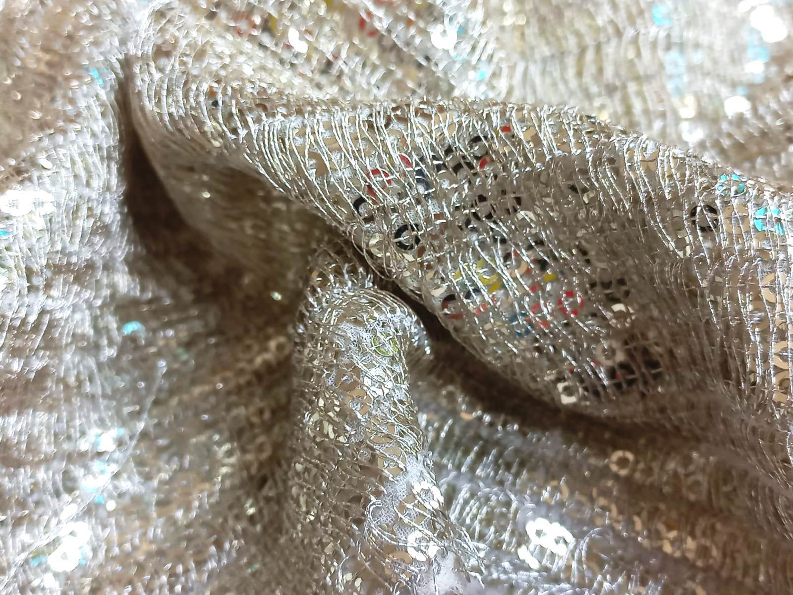 Lining Sequins Zari Work Embroidery Fabric - Suitable For Luxurious Garment - Color: Dyeable
