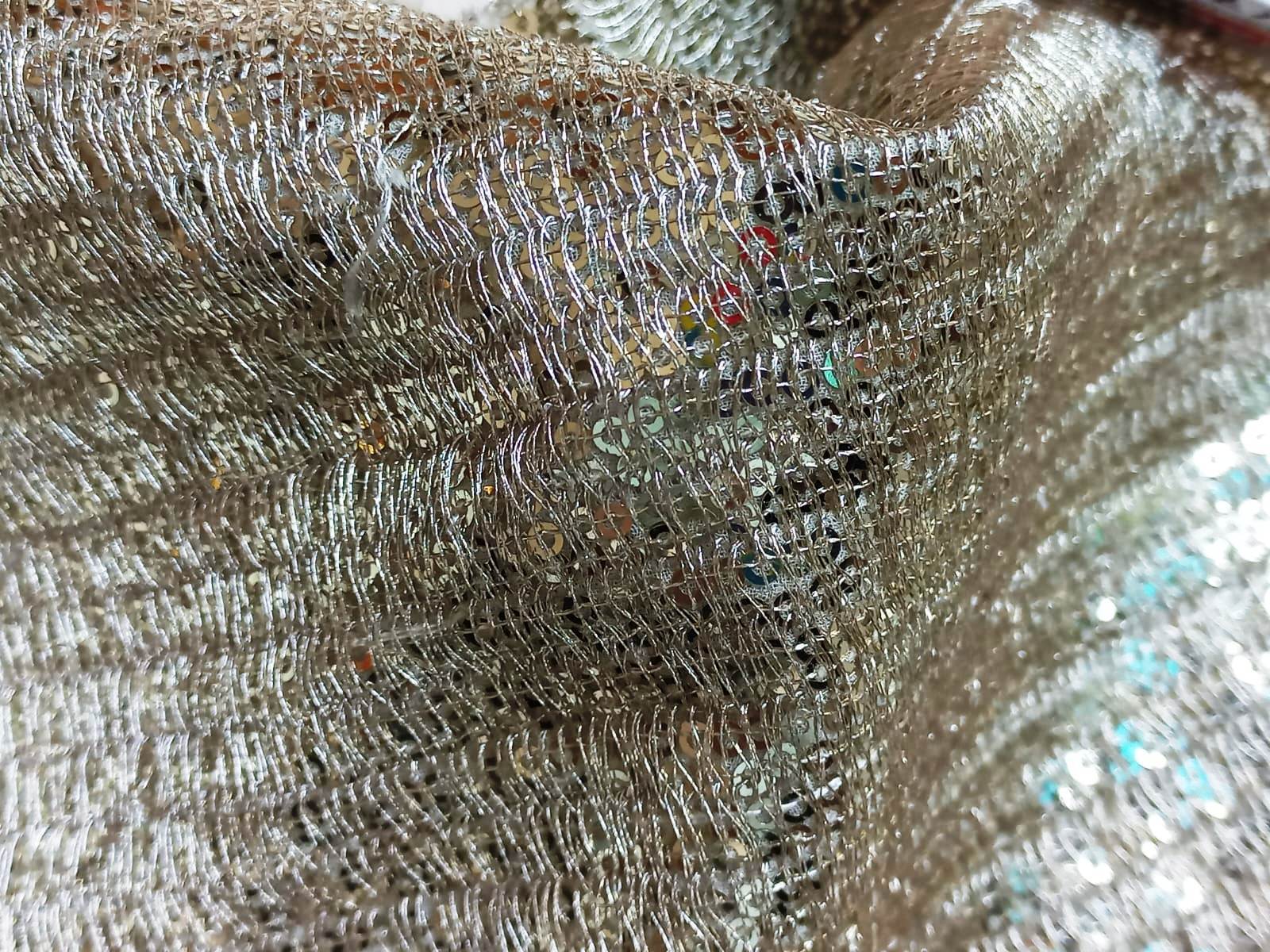 Lining Sequins Zari Work Embroidery Fabric - Suitable For Luxurious Garment - Color: Dyeable