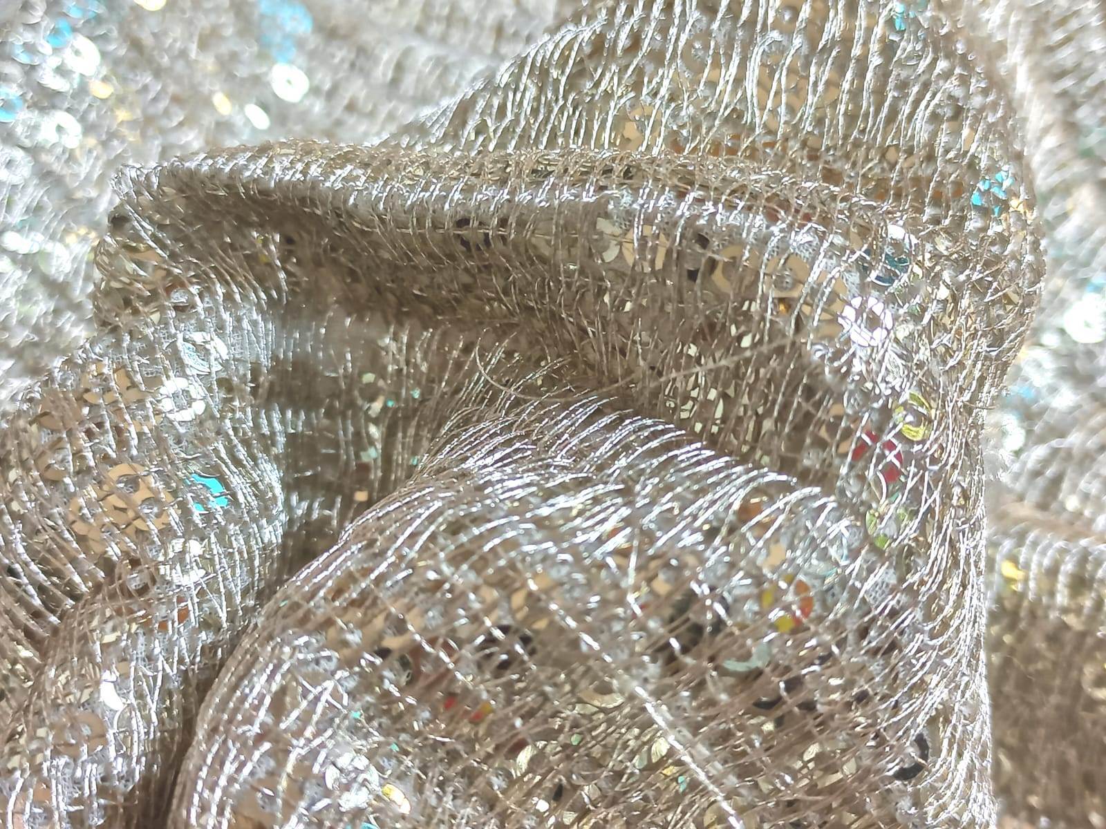 Lining Sequins Zari Work Embroidery Fabric - Suitable For Luxurious Garment - Color: Dyeable