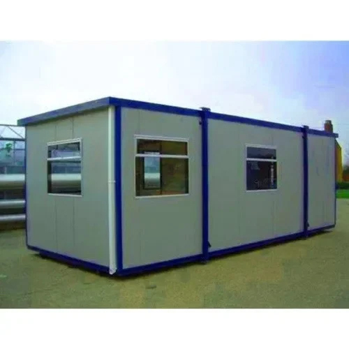 SS Prefabricated Portable Office Cabin - Steel Material, Rectangular Design, White Color, 18mm Thickness | Customized Door and Window Options, Vishaka Cement Board Flooring