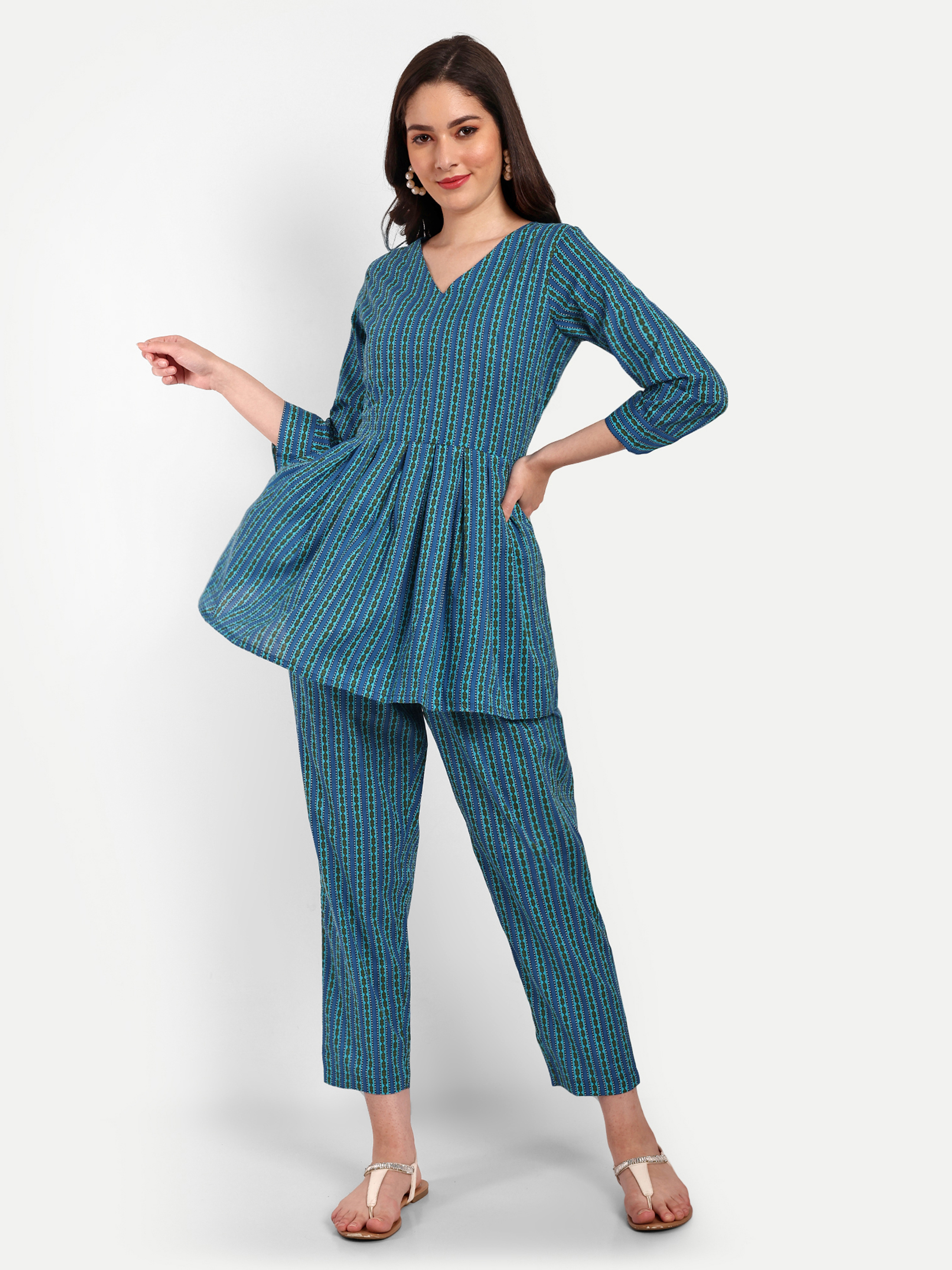 Cotton Blue Peplum Coord Sets