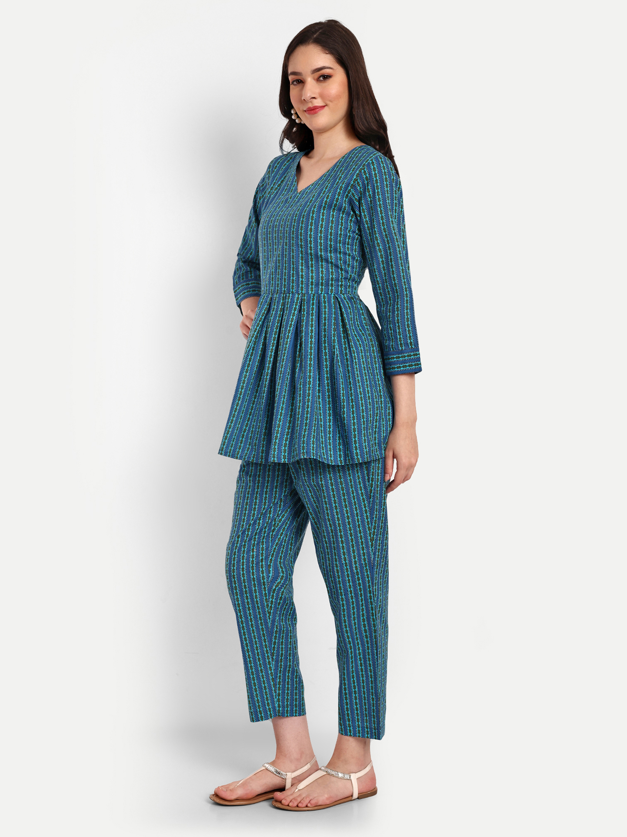 Cotton Blue Peplum Coord Sets