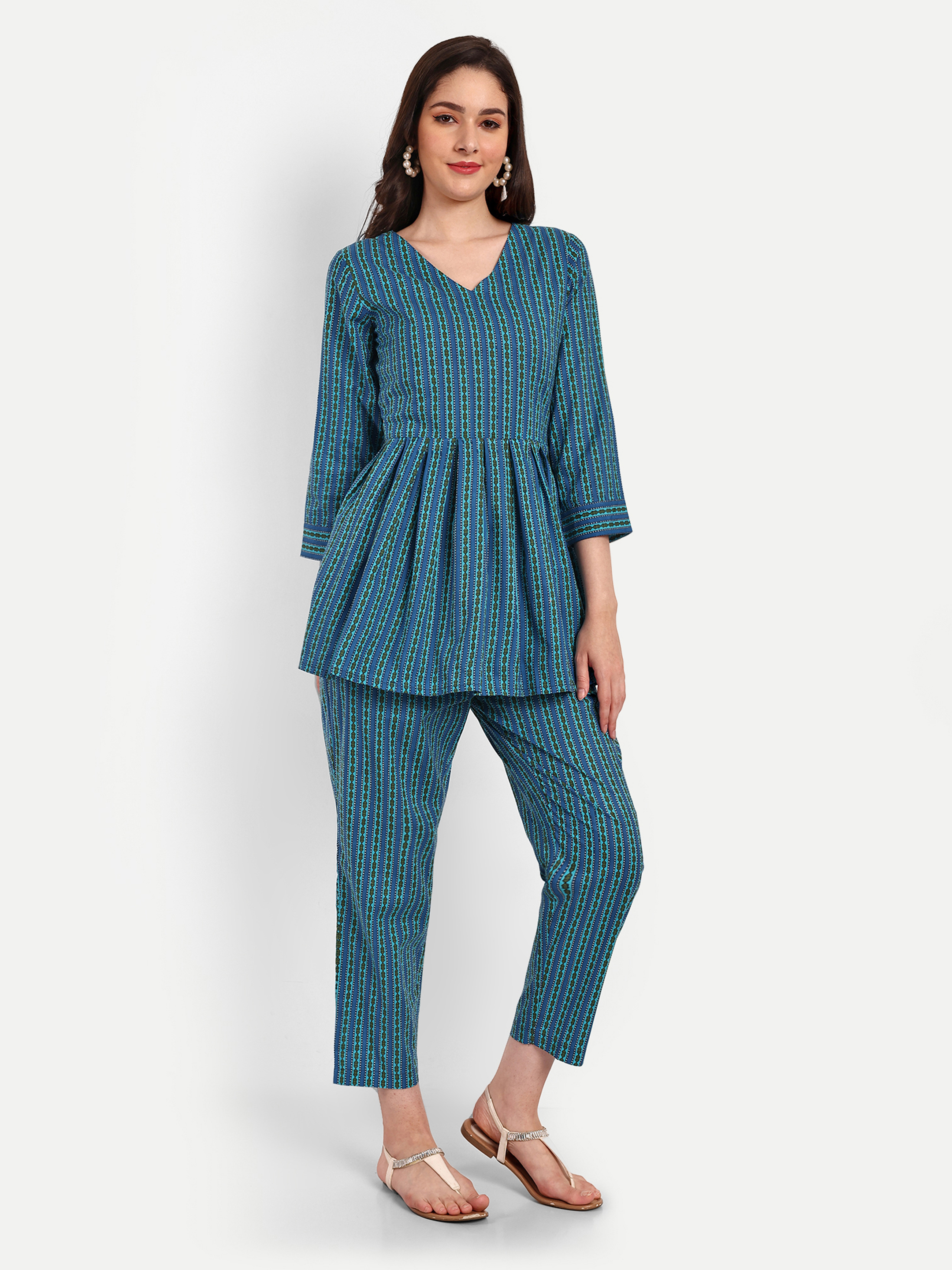 Cotton Blue Peplum Coord Sets