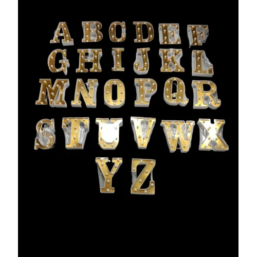 Enjoy Led Alphabet-light - Plastic, 4x8 Size, Golden & White Color, Animation Display Function | Polished Finishing, Ideal For Decorative Themes