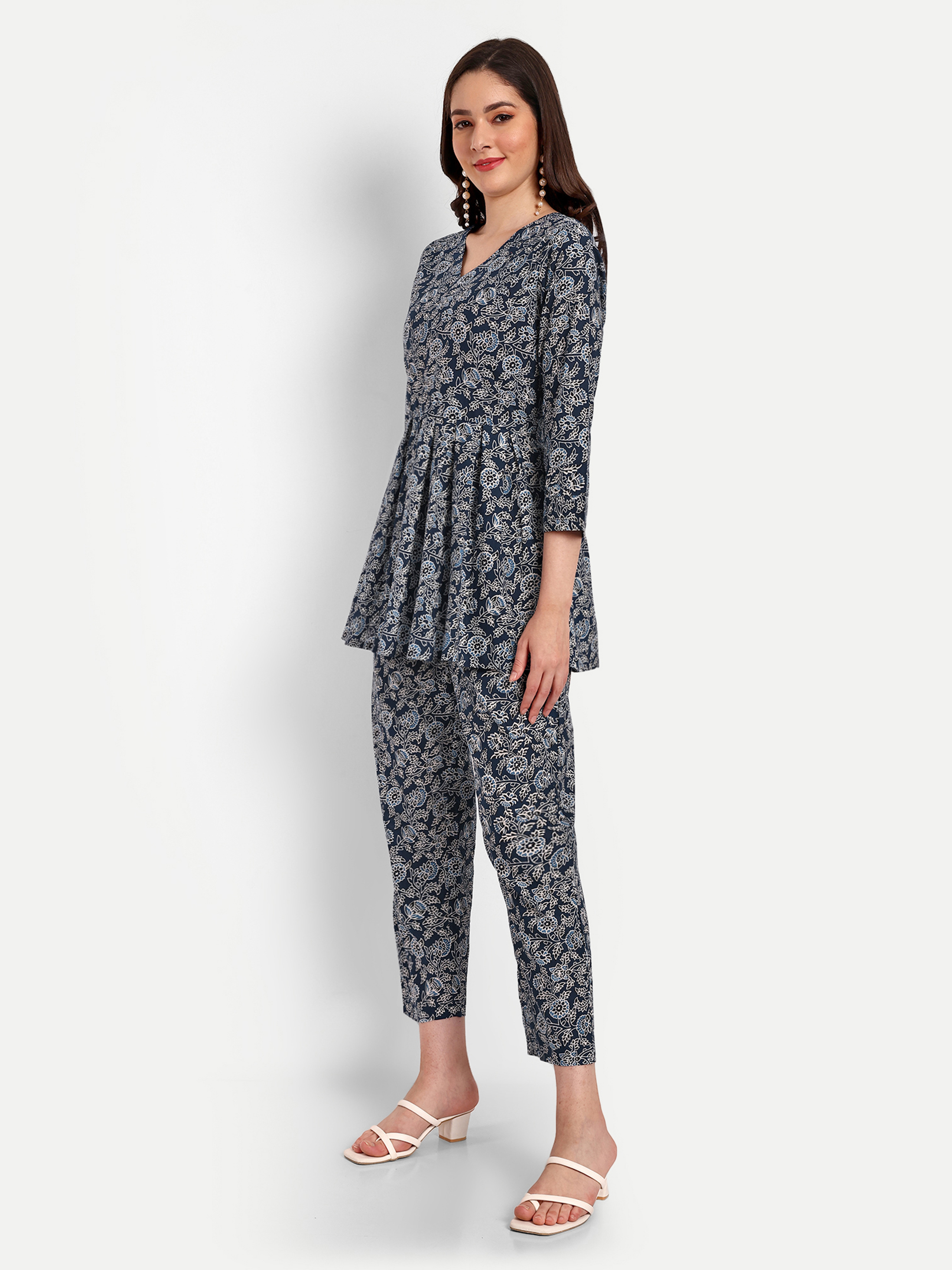 Washable Dark Blue Peplum Coord Sets