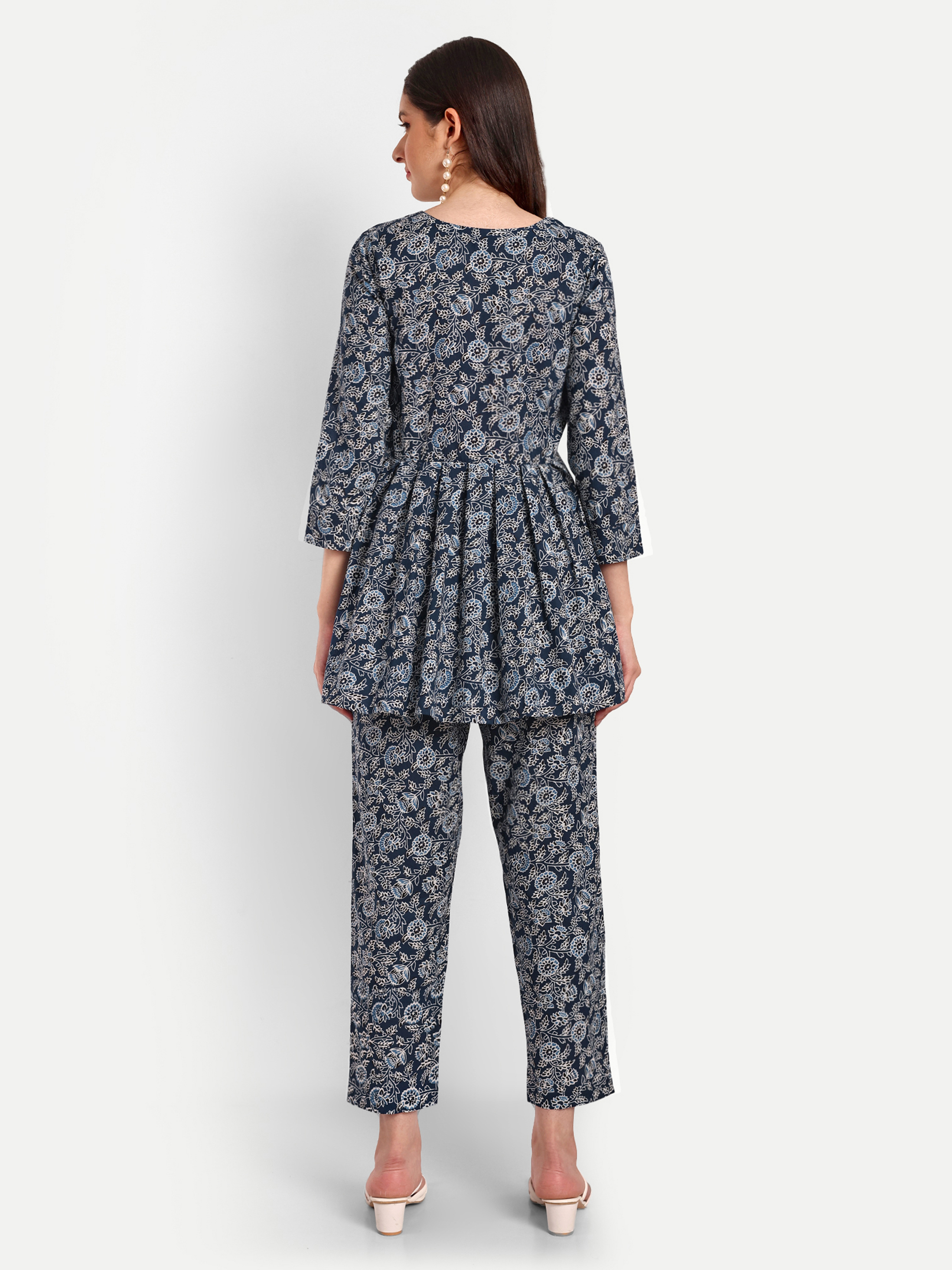 Washable Dark Blue Peplum Coord Sets