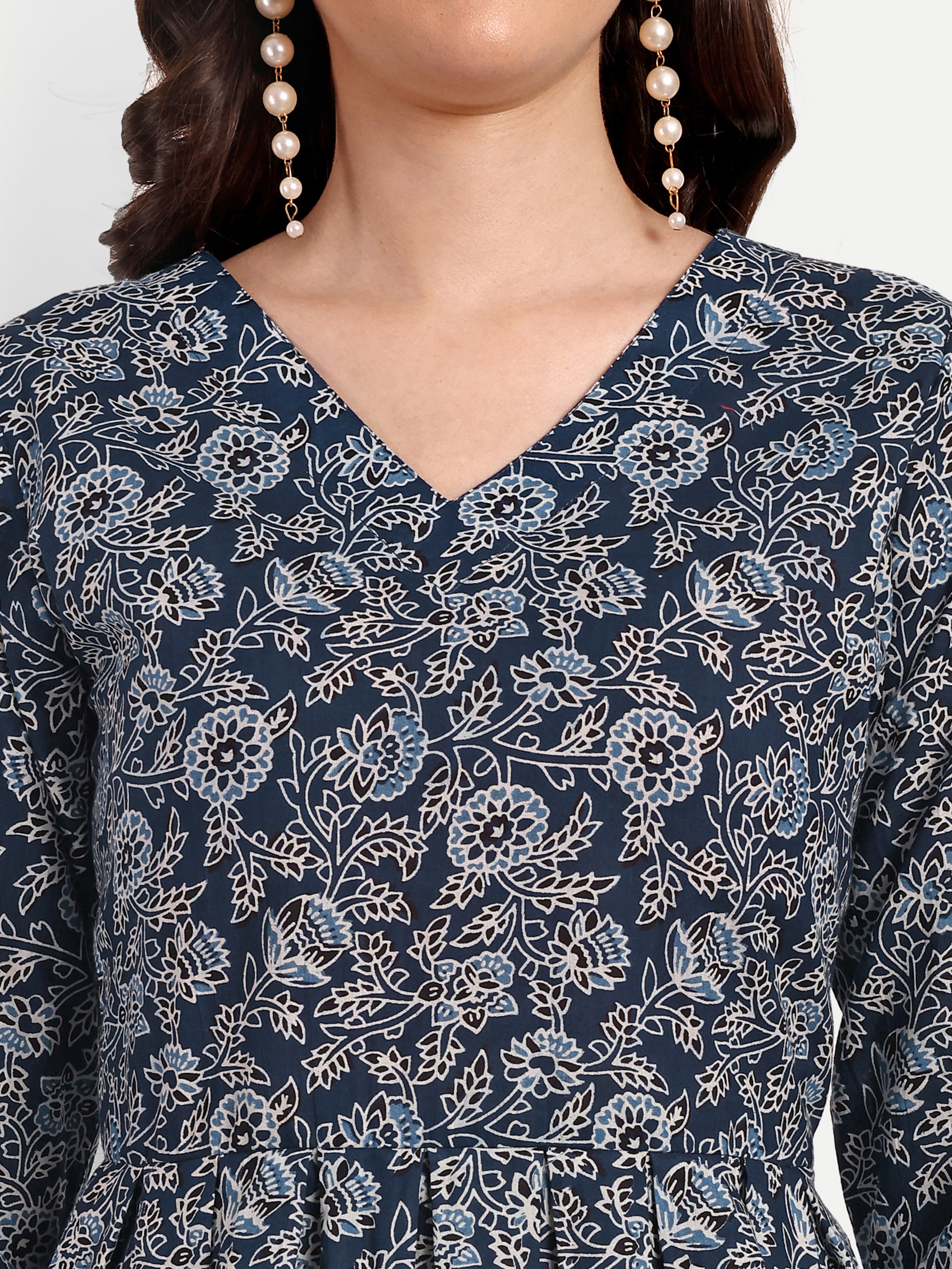 Washable Dark Blue Peplum Coord Sets