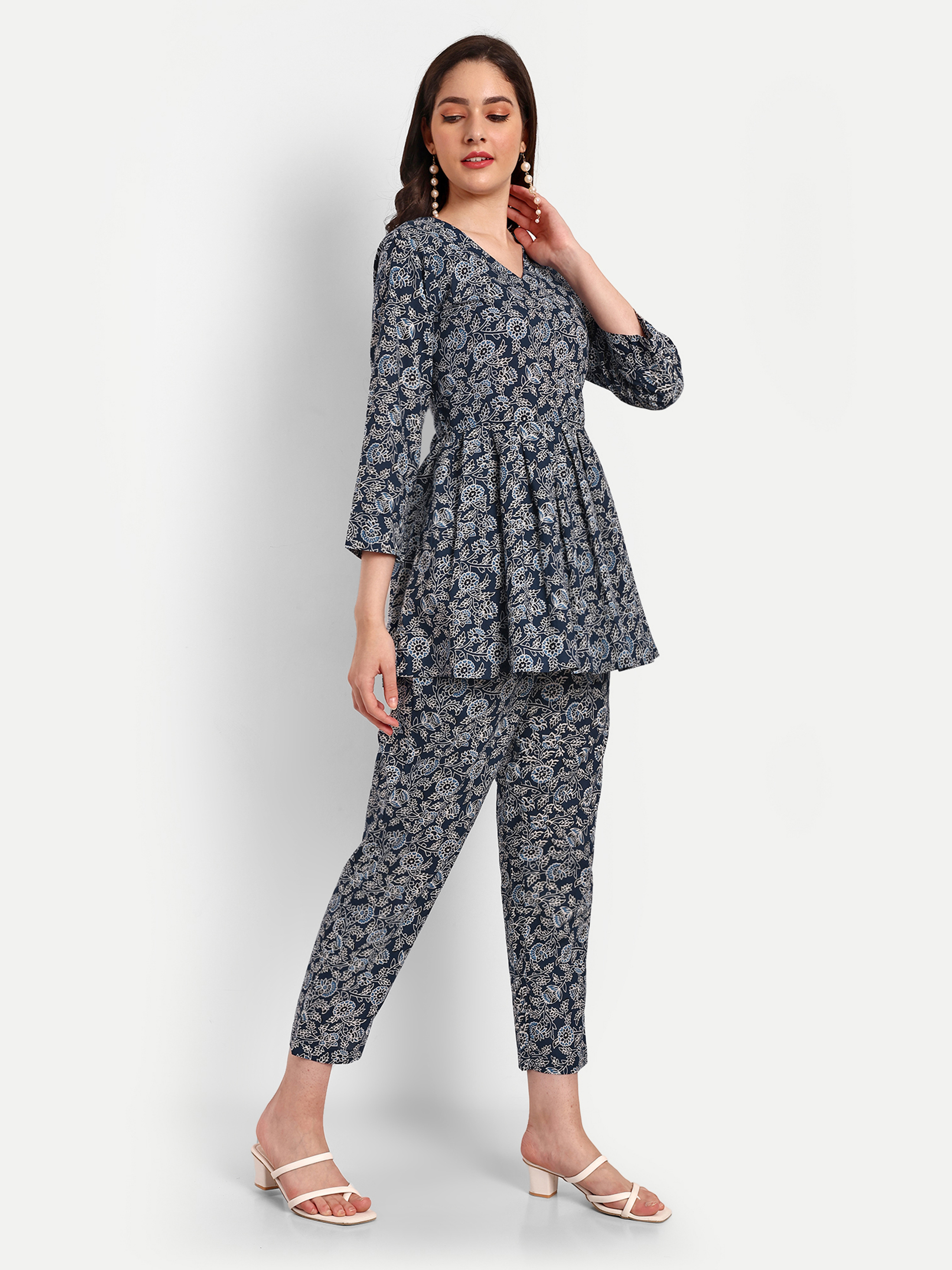 Washable Dark Blue Peplum Coord Sets