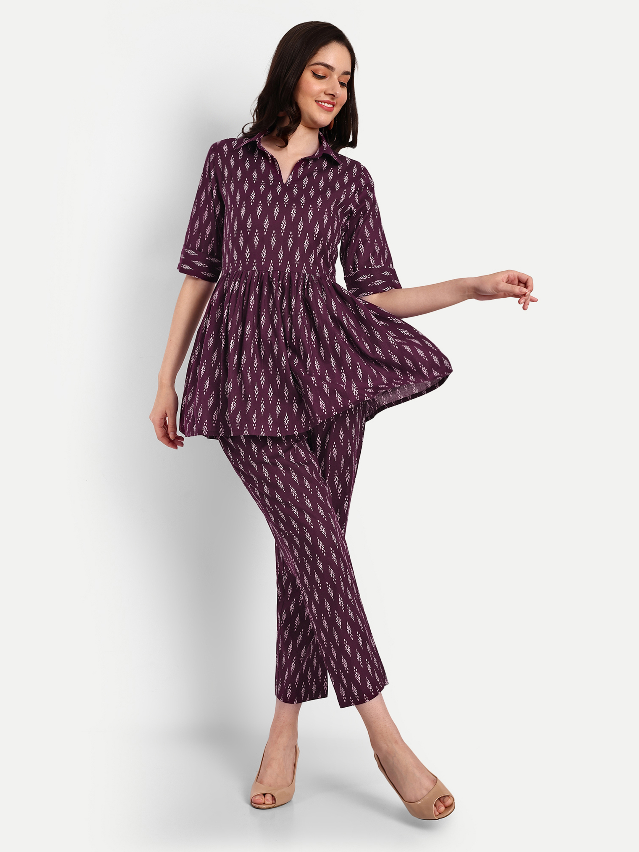 Washable Purple Peplum Coord Sets