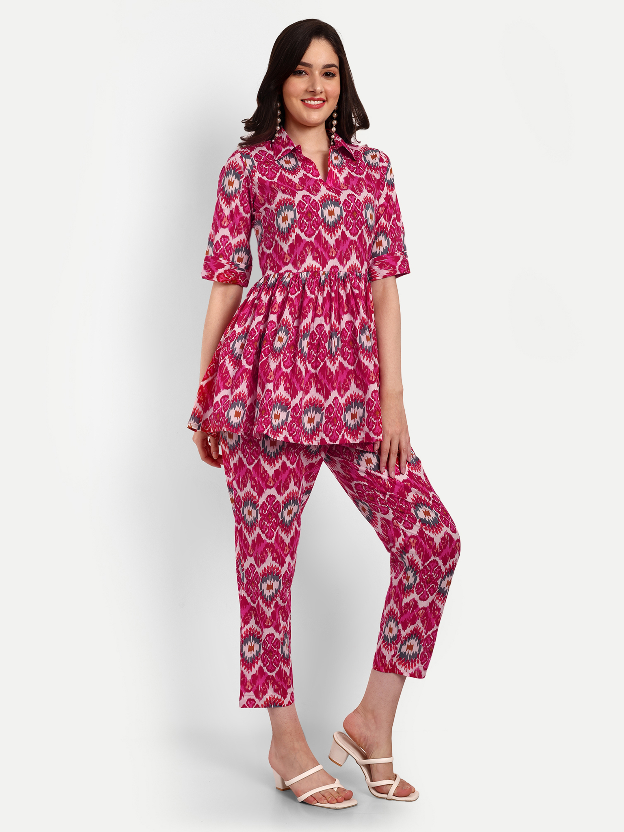 Cotton Pink Peplum Coord Sets