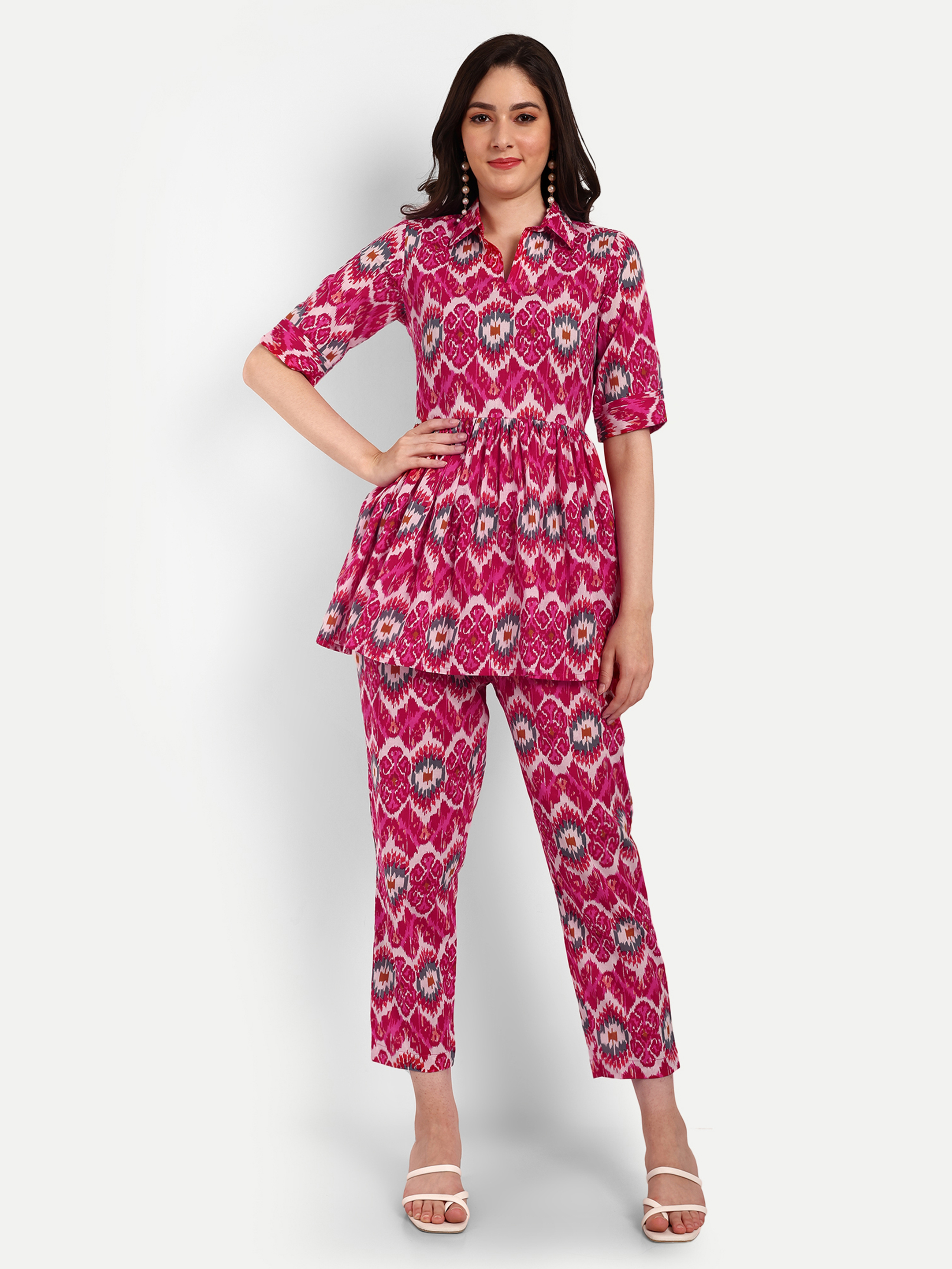 Cotton Pink Peplum Coord Sets