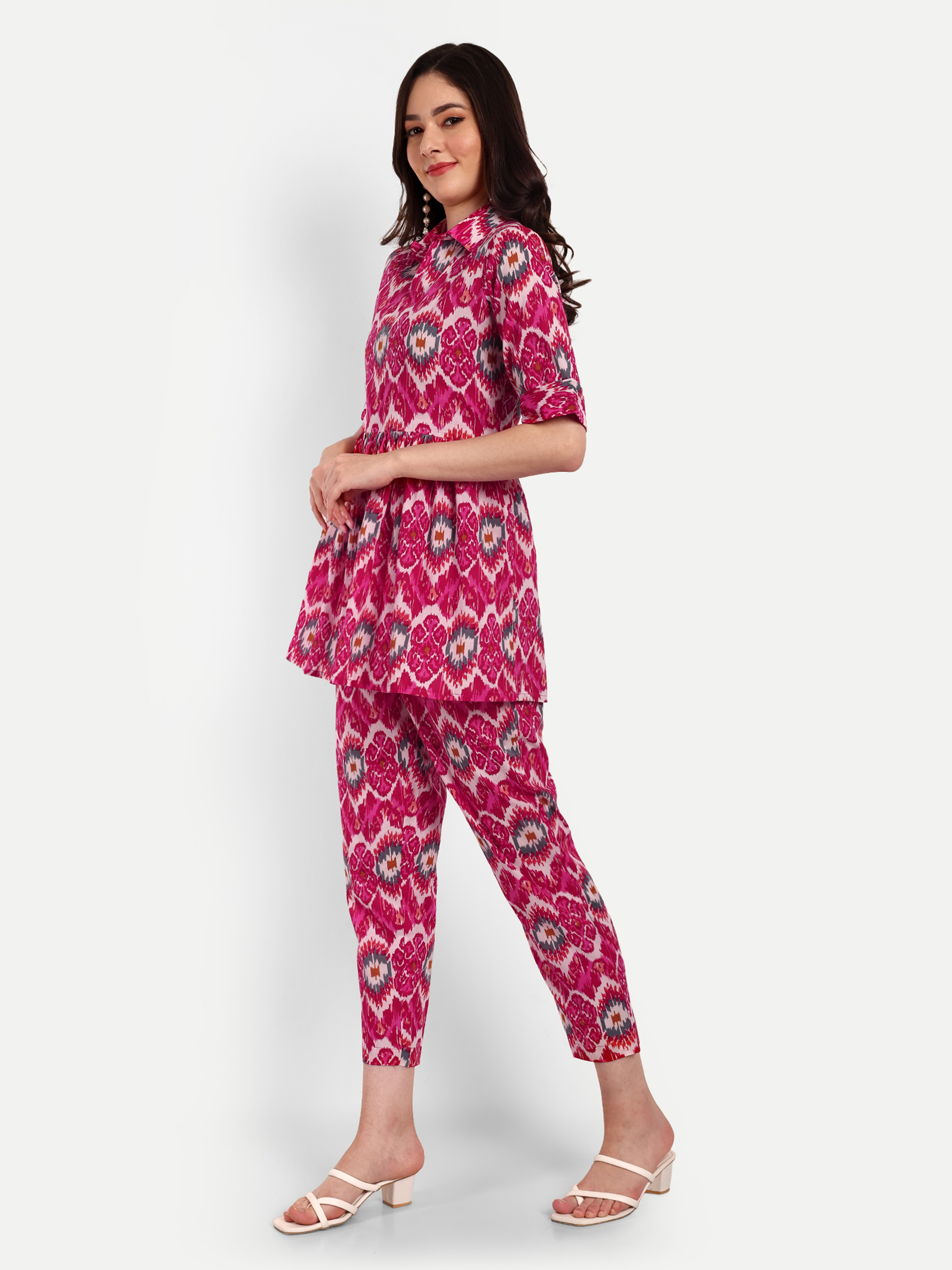 Cotton Pink Peplum Coord Sets