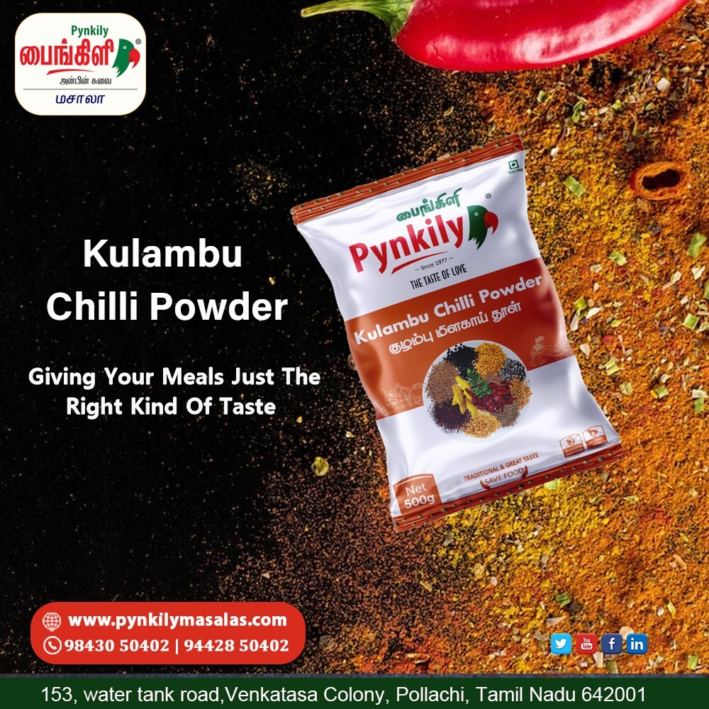 Kulambu Chilly Powder - Organic, 500g To 50kg Sizes | Adulterant Free, Exotic Flavor, Blended, Bright Red Color, 4 Months Shelf Life