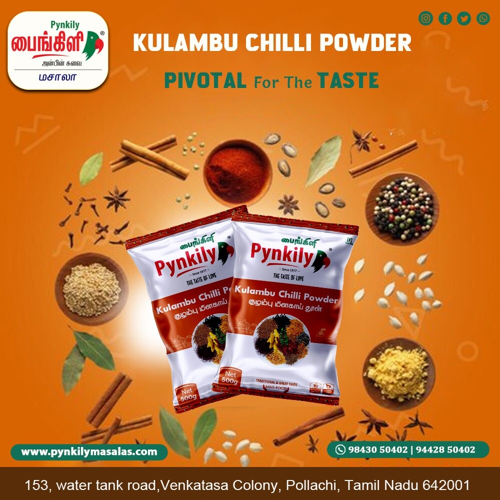 Kulambu Chilly Powder - Organic, 500g To 50kg Sizes | Adulterant Free, Exotic Flavor, Blended, Bright Red Color, 4 Months Shelf Life