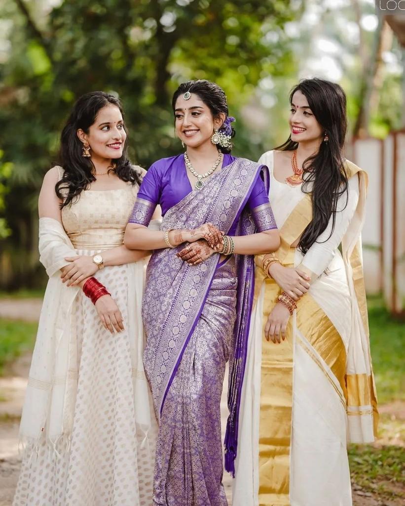 Rf Saree - Soft Lichi Silk Cloth, Beautiful Art Silk Jacquard Border Saree With Unstitched Running Blouse, Alluring & Elegant Design