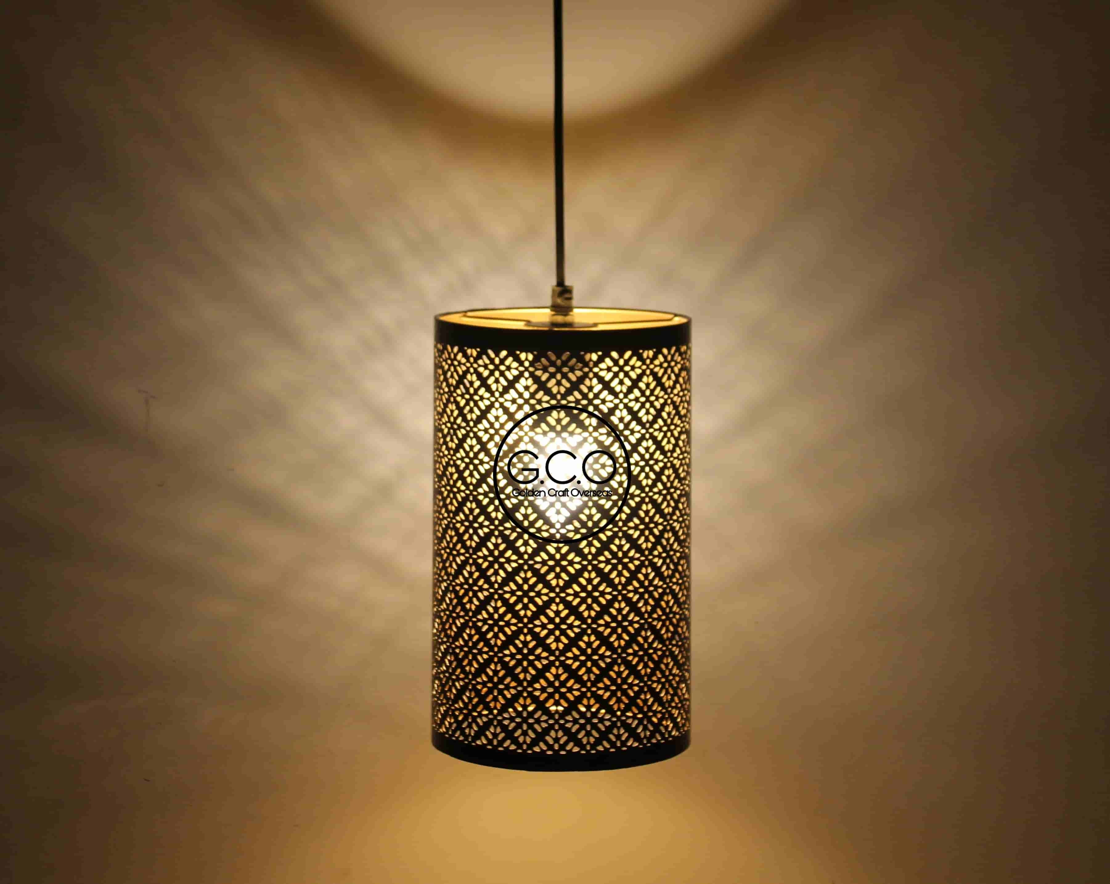 Affordable Cylinderical Hanging Pendant Light In Iron With Etching Design - Color: Black