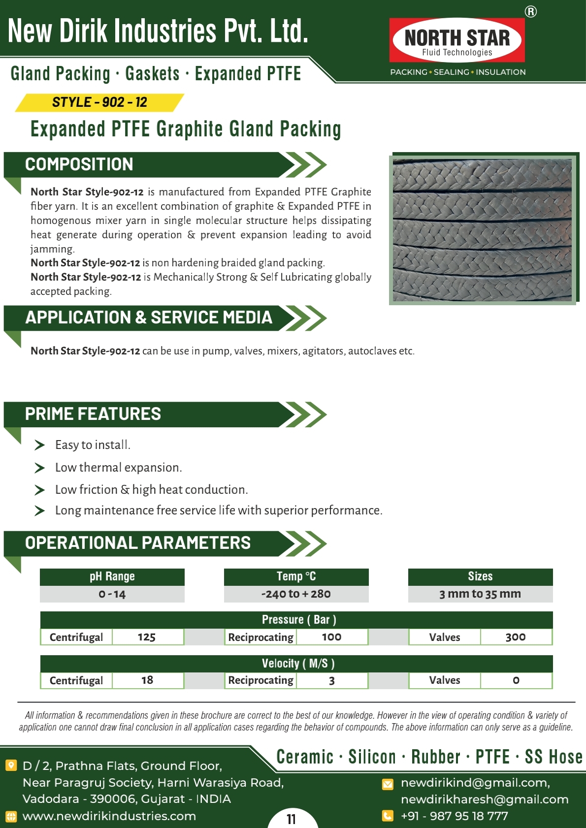 North Star Expanded Ptfe Graphite Gland Packing - Size 3mm To 35mm | Low Friction, Self-lubricating, Long Maintenance-free Service Life