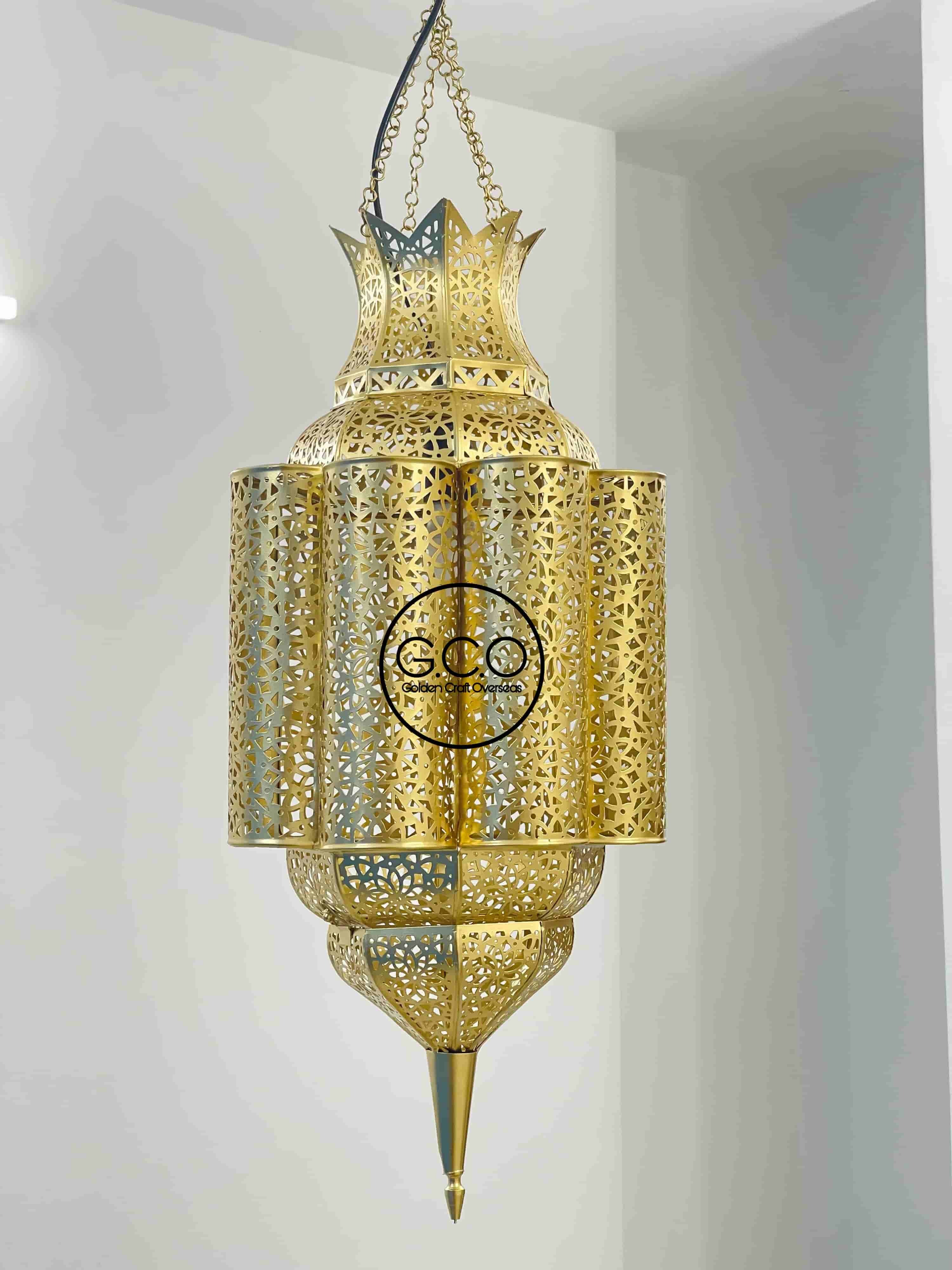 Big Size Moroccan Hanging Pendant Lamp In Iron With Powder Coated Finish - Color: Gold