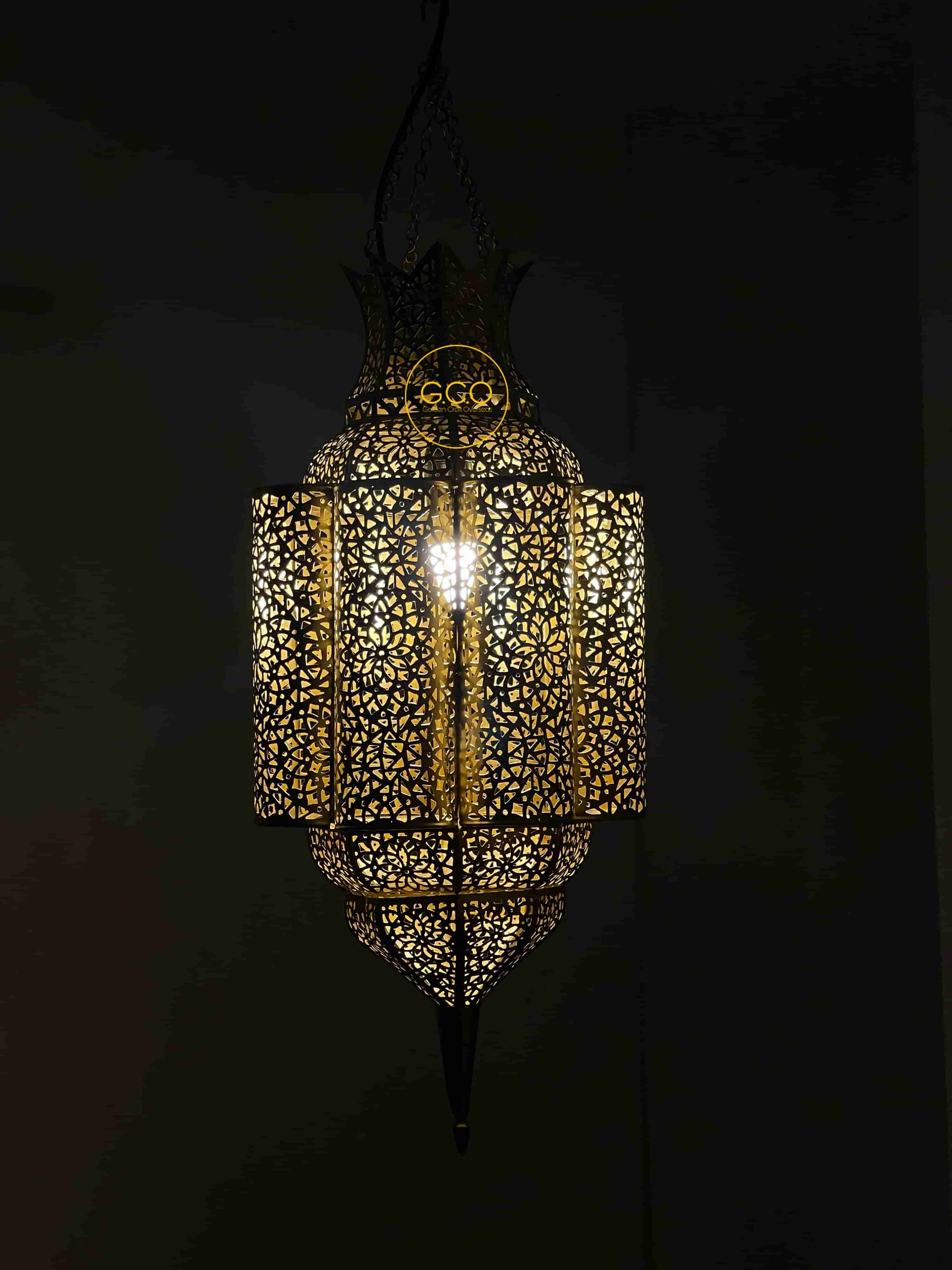 Big Size Moroccan Hanging Pendant Lamp In Iron With Powder Coated Finish - Color: Gold