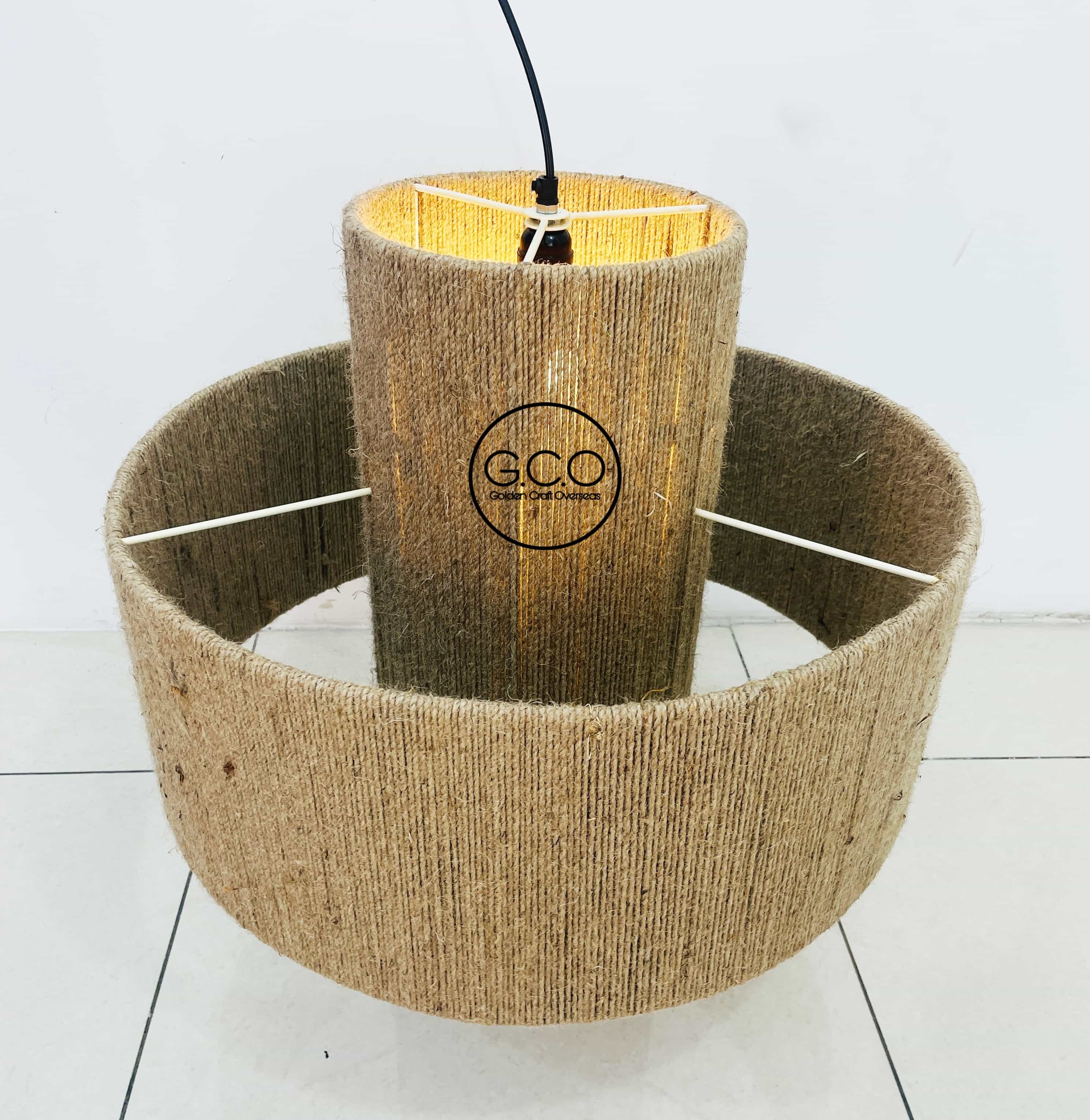 Jute Hanging Pendant Lamp With Complete Holder Fitting Iron Frame Customised - Color: Natural