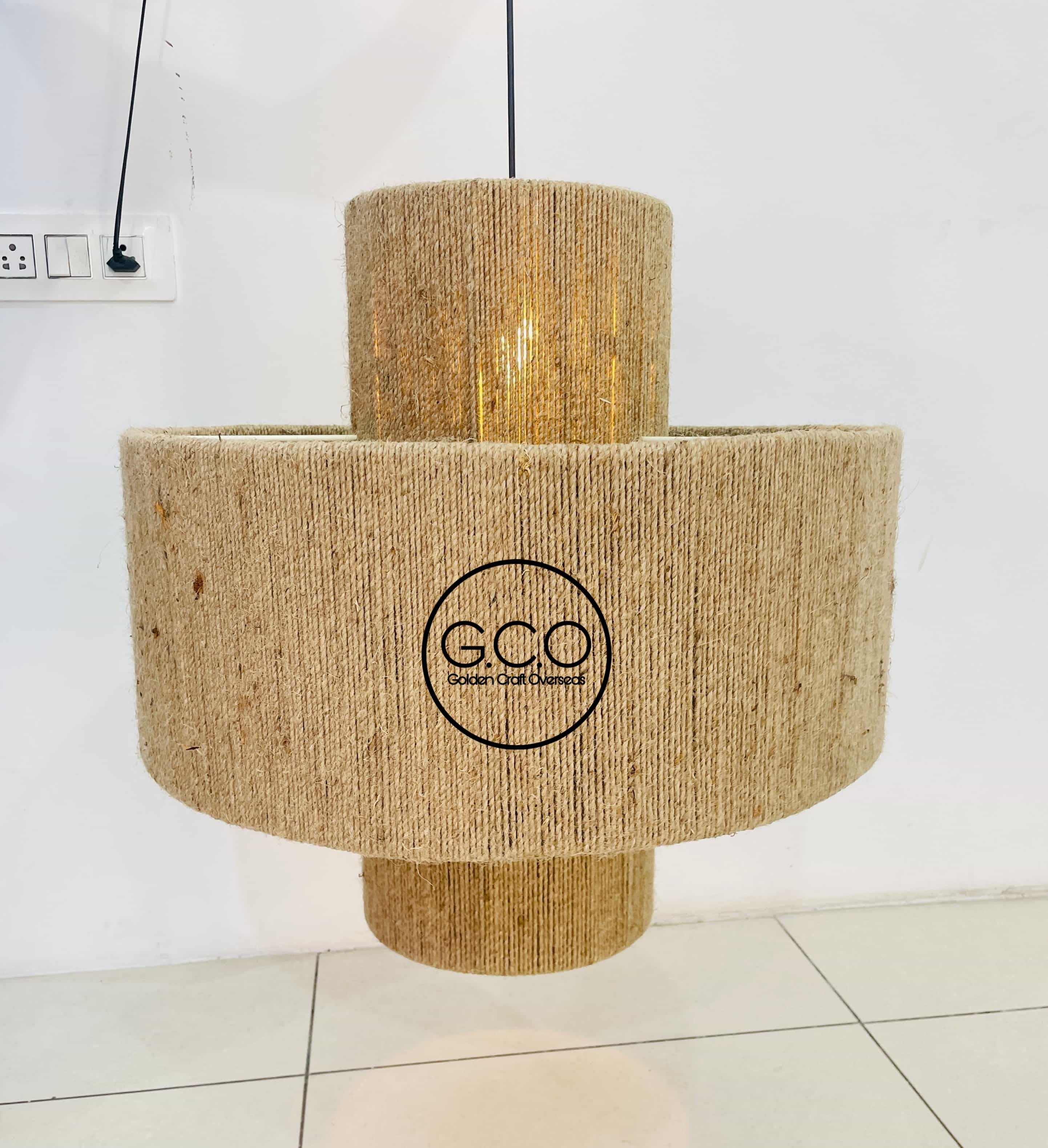 Jute Hanging Pendant Lamp With Complete Holder Fitting Iron Frame Customised - Color: Natural