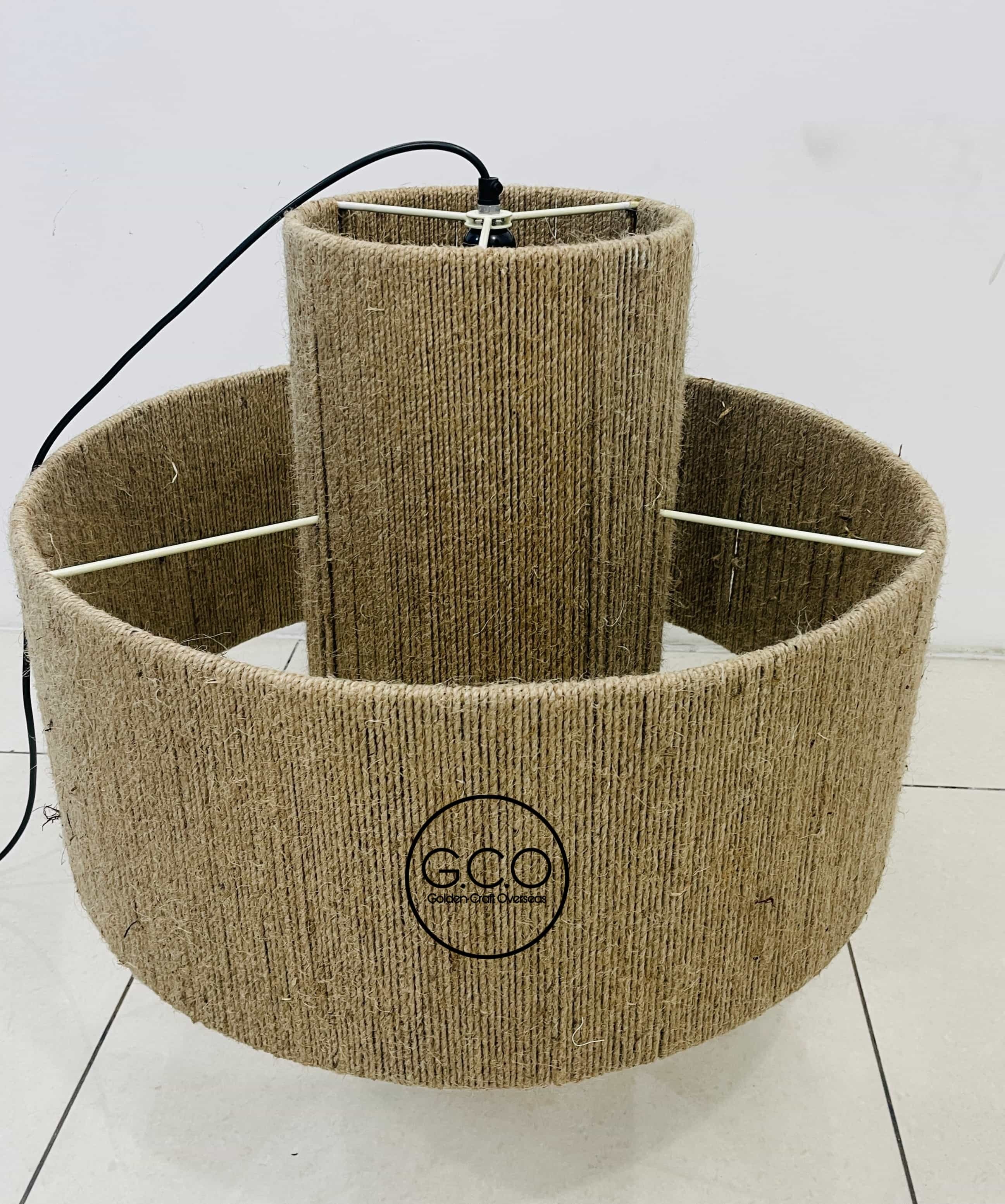 Jute Hanging Pendant Lamp With Complete Holder Fitting Iron Frame Customised - Color: Natural