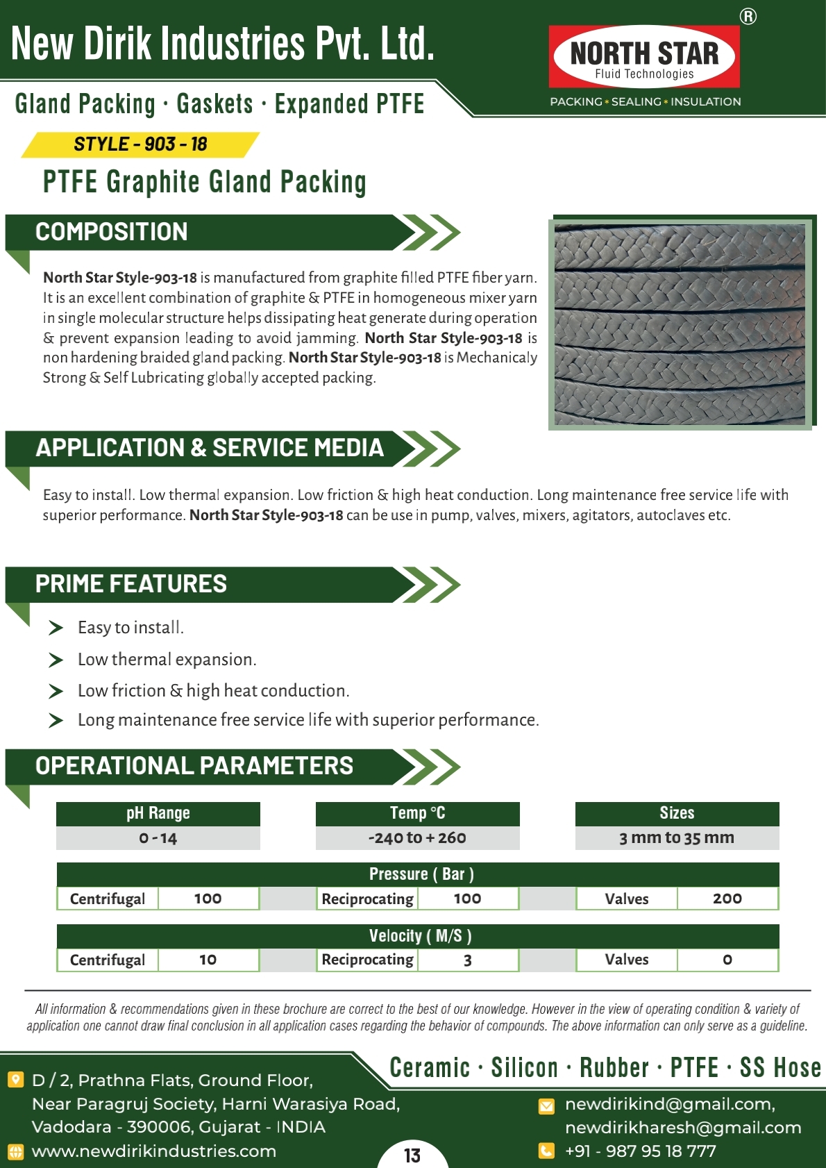 Ptfe Graphite Gland Packing - 3 To 35 Mm -240 To +260°c | Mechanically Strong Self Lubricating Low Thermal Expansion Maintenance Free Service Life