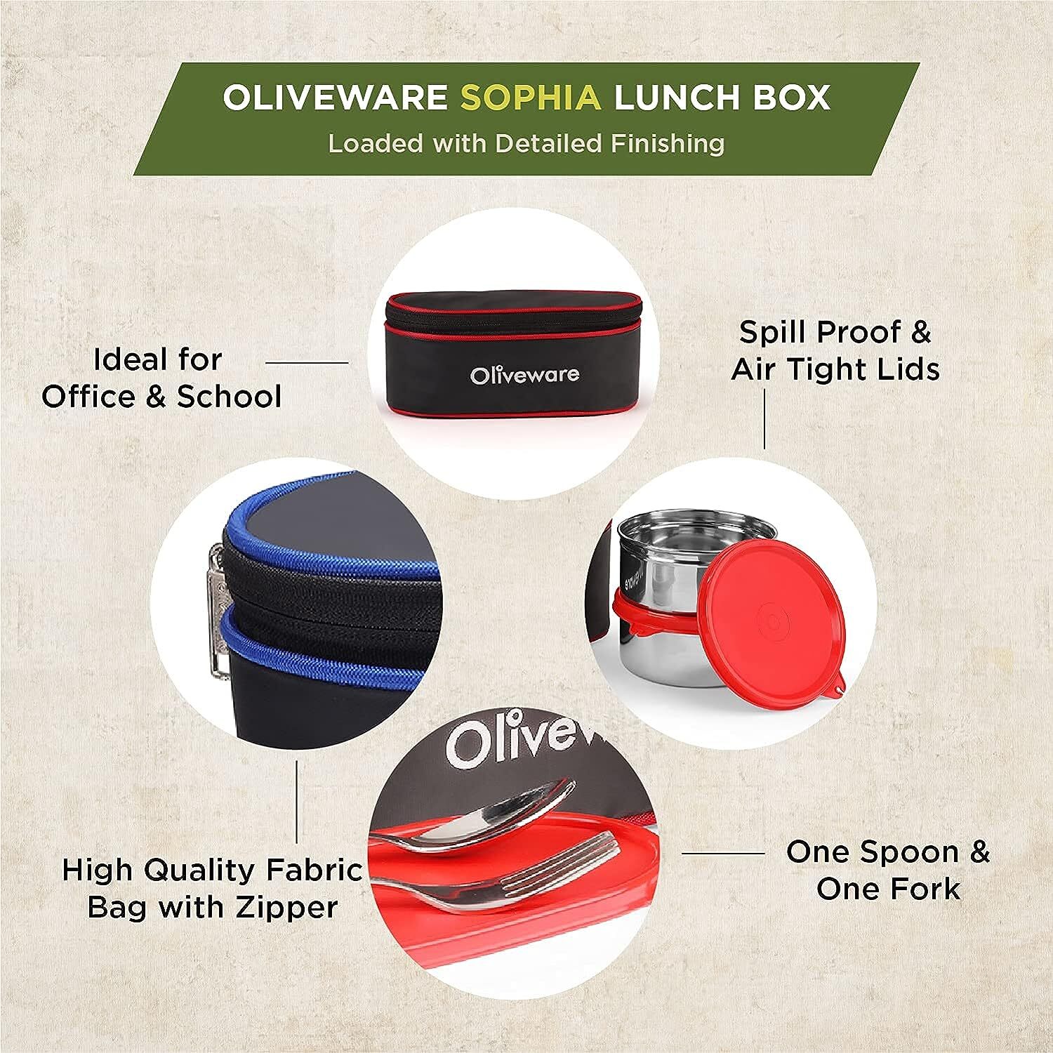 Stainless Steel Oliveware Sophia Lunch Box Spoon And Fork