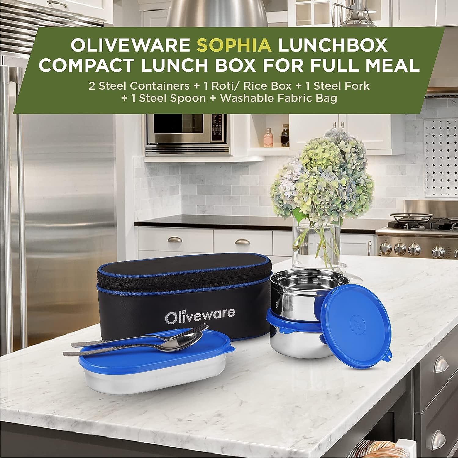 Stainless Steel Oliveware Sophia Lunch Box Spoon And Fork
