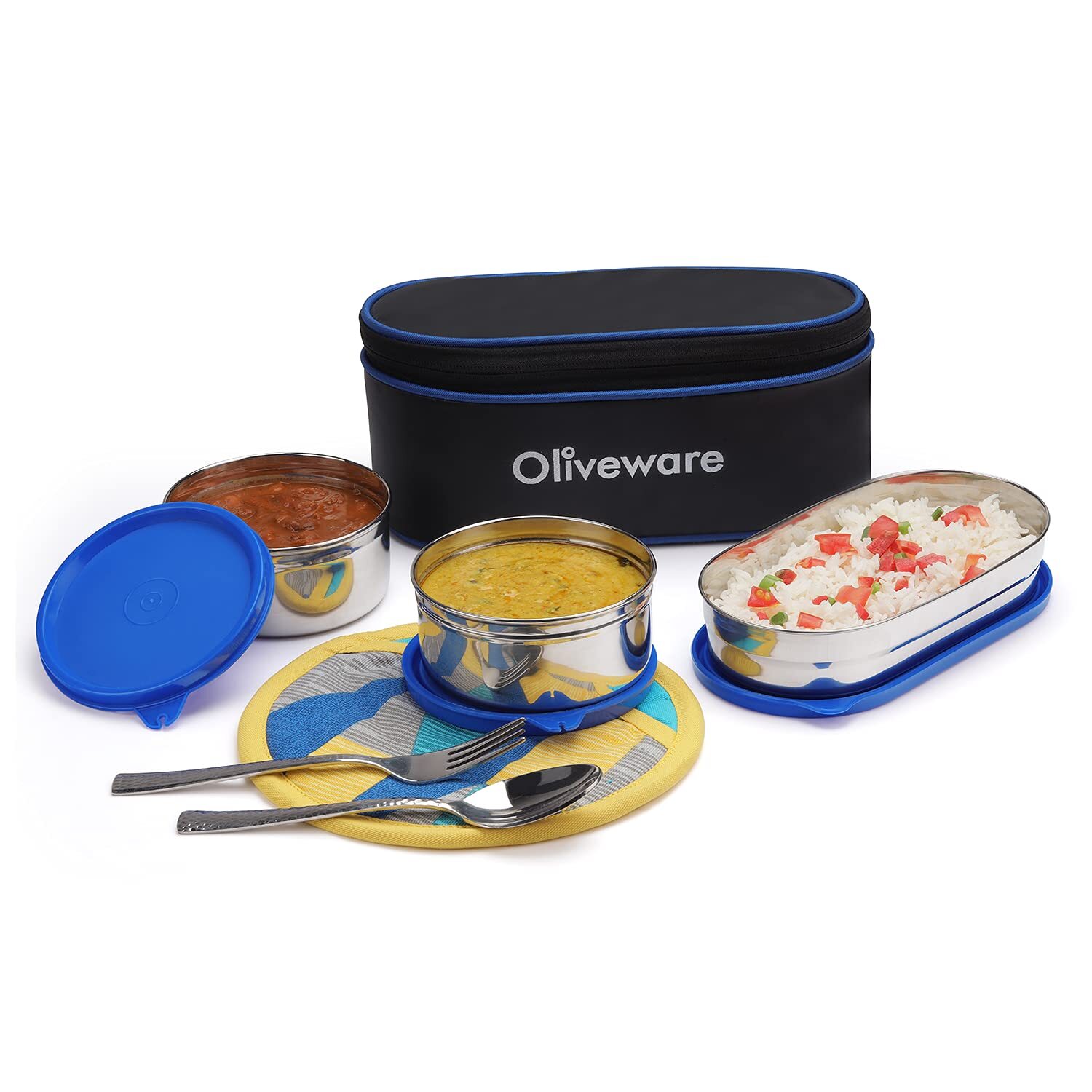 Stainless Steel Oliveware Sophia Lunch Box Spoon And Fork