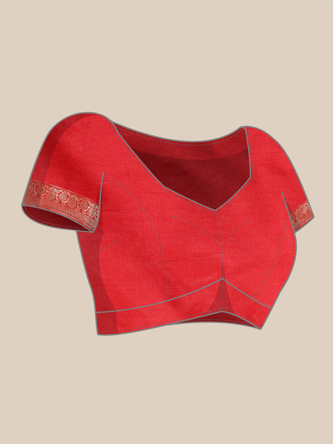 Silk Blend Golden Zari Saree - Color: Red