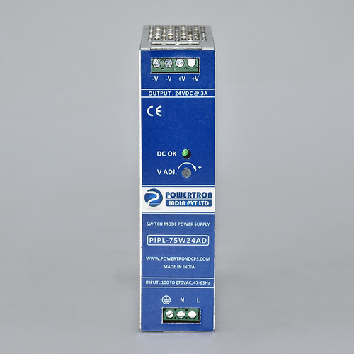 DIN Rail SMPS - 75W Switch Mode Power Supply, Single Phase DC Output, Medical & Marine Applications, 100V-264VAC Input Voltage, <1% Noise Level, Automatic Recovery Voltage Protection