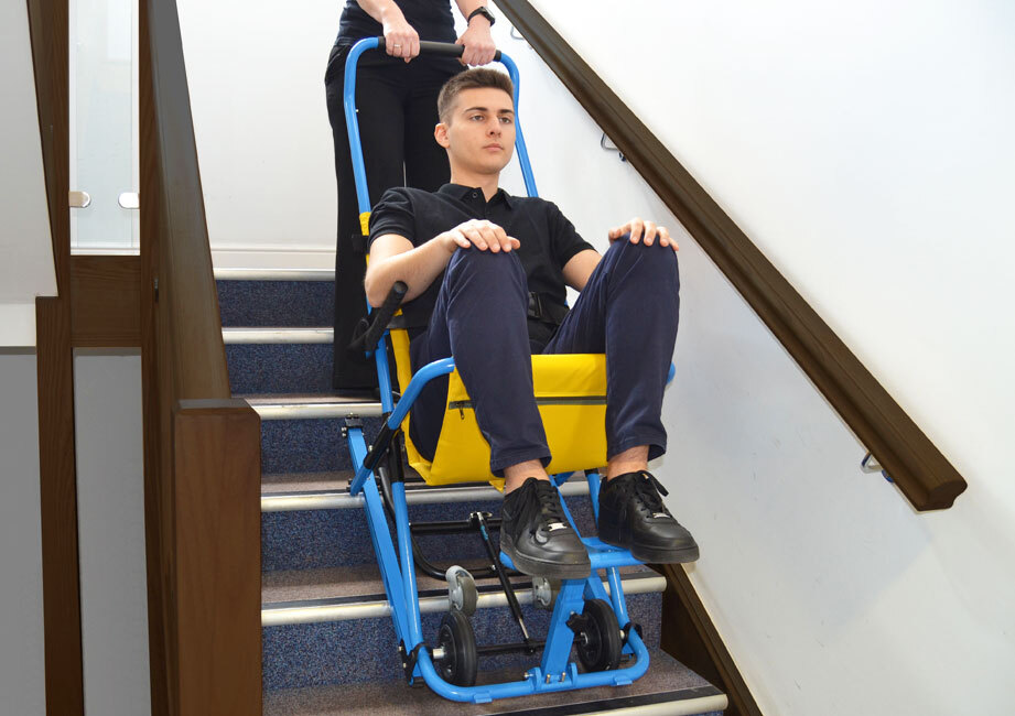 Evacuation Chairs - Aluminum & Nylon , 40x25x35 In, Yellow - 300 Lbs Capacity, Folding Frame, 3-inch Wheel Diameter For Safe Evacuations
