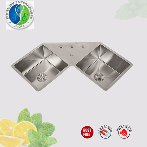 ग्रे डबल बाउल कॉर्नर सिंक