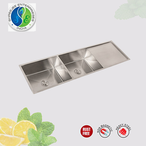 Double Bowl With Drain Board Sink - Installation Type: Wall Mounted