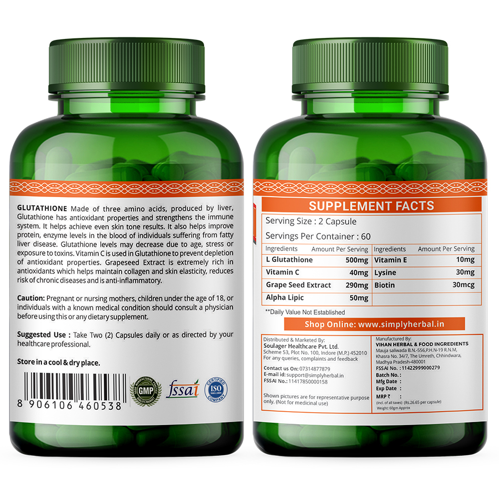 Simply Herbal L- Glutathione Skin Whitening Capsule Efficacy: Promote Healthy & Growth